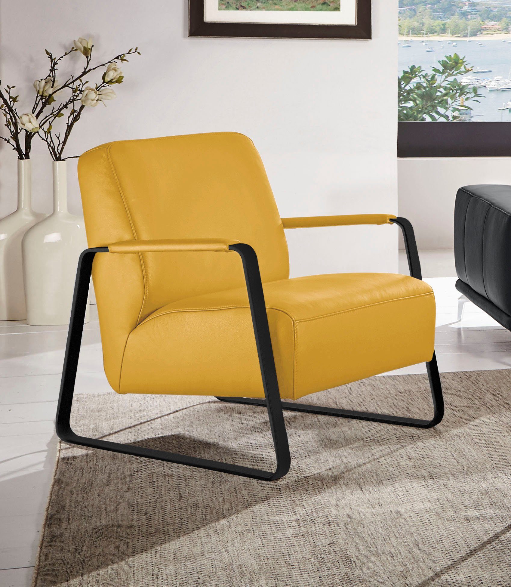 W.SCHILLIG Cocktailsessel quadroo Loungesessel, mit bezogenen Armlehnen, Gestell in Schwarz pulverbeschichtet