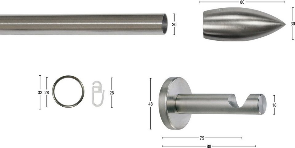 Gardinenstange CARTOUCHE, GARESA, 2-läufig, Wunschmaßlänge, verschraubt,  Vorhanggarnitur, verlängerbar, edelstahl optik, mit Ringe und Haken