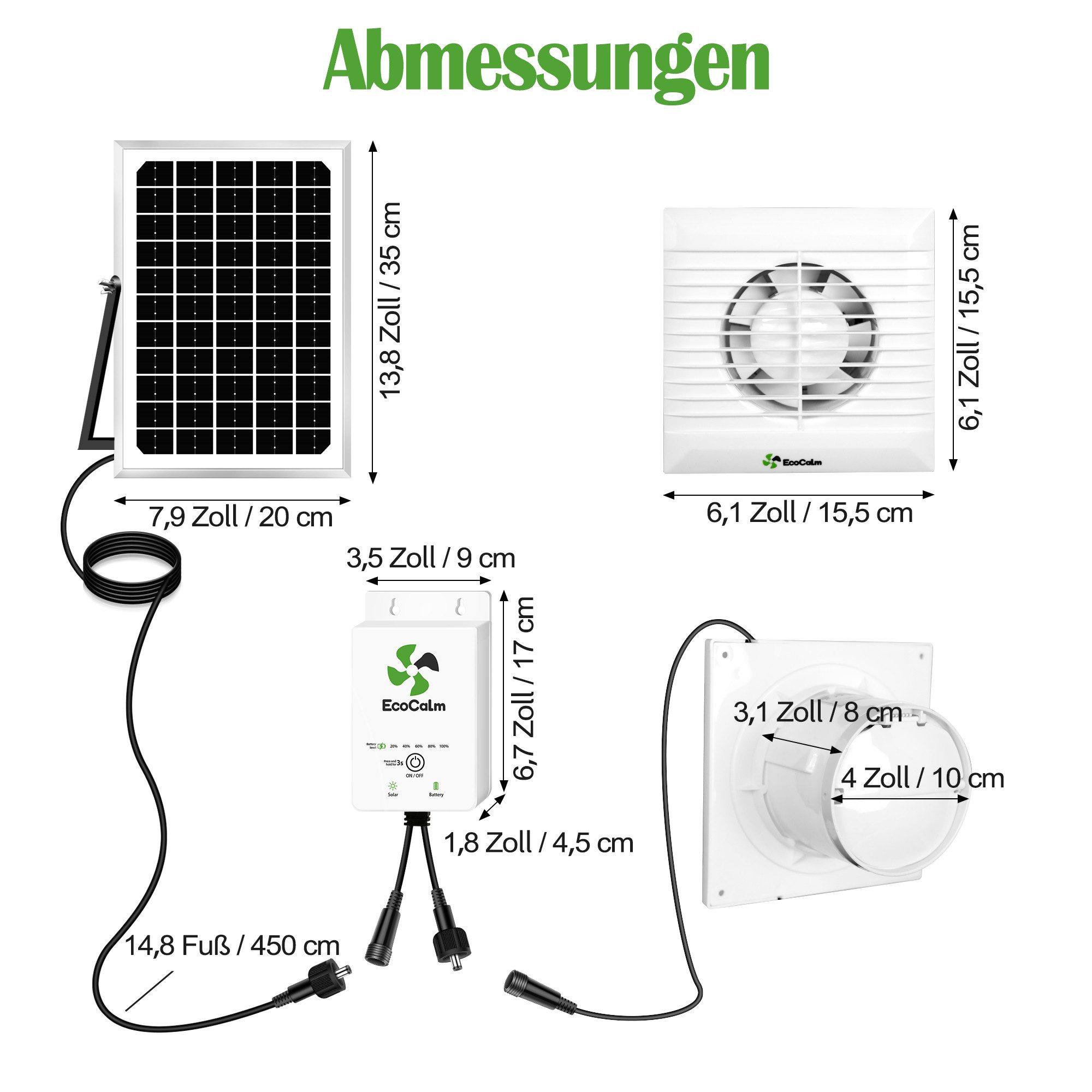 ecoCalm Akku-Ventilator Wasserdichter Solarventilator Outdoor, 100mm mit Ba günstig online kaufen