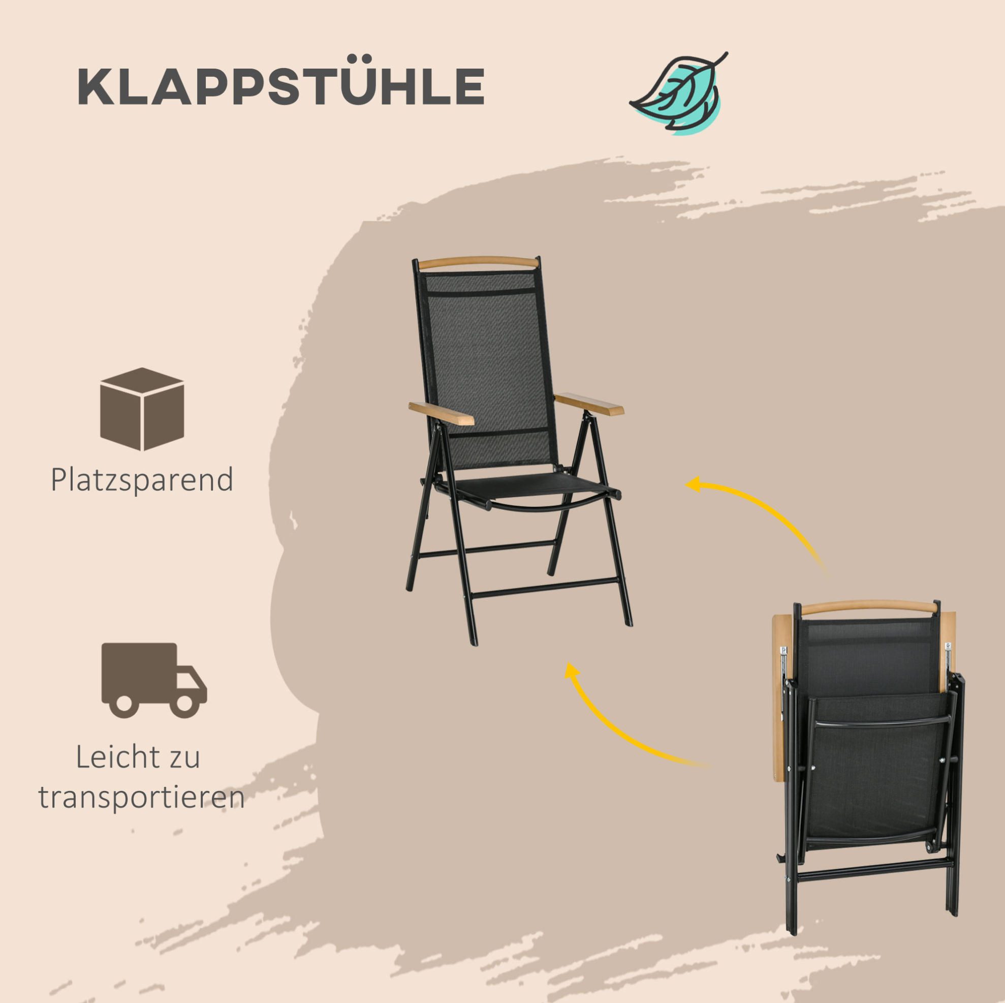 OKWISH Sitzgruppe 6‑tlg. klappbare Sitzgruppe in Schwarz aus Aluminium & Mesh, (Tisch 140x90x74 cm; Stuhl 55,5x68x109 cm, 7-tlg., Platzsparend faltbares Set für mehrere Personen, 1 Tisch + 6 Stühle), Gartenmöbel-Set & Sitzgarnitur für Partys, Grillabende & Terrasse