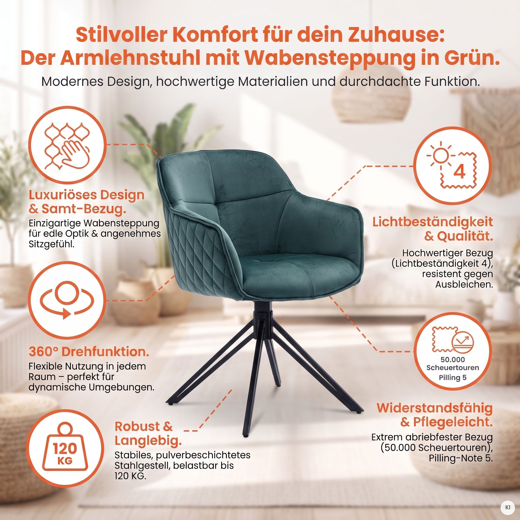 SalesFever Armlehnstuhl Stilvoller Esszimmerstuhl, mit 360° Drehfunktion – Bild 5 von 5