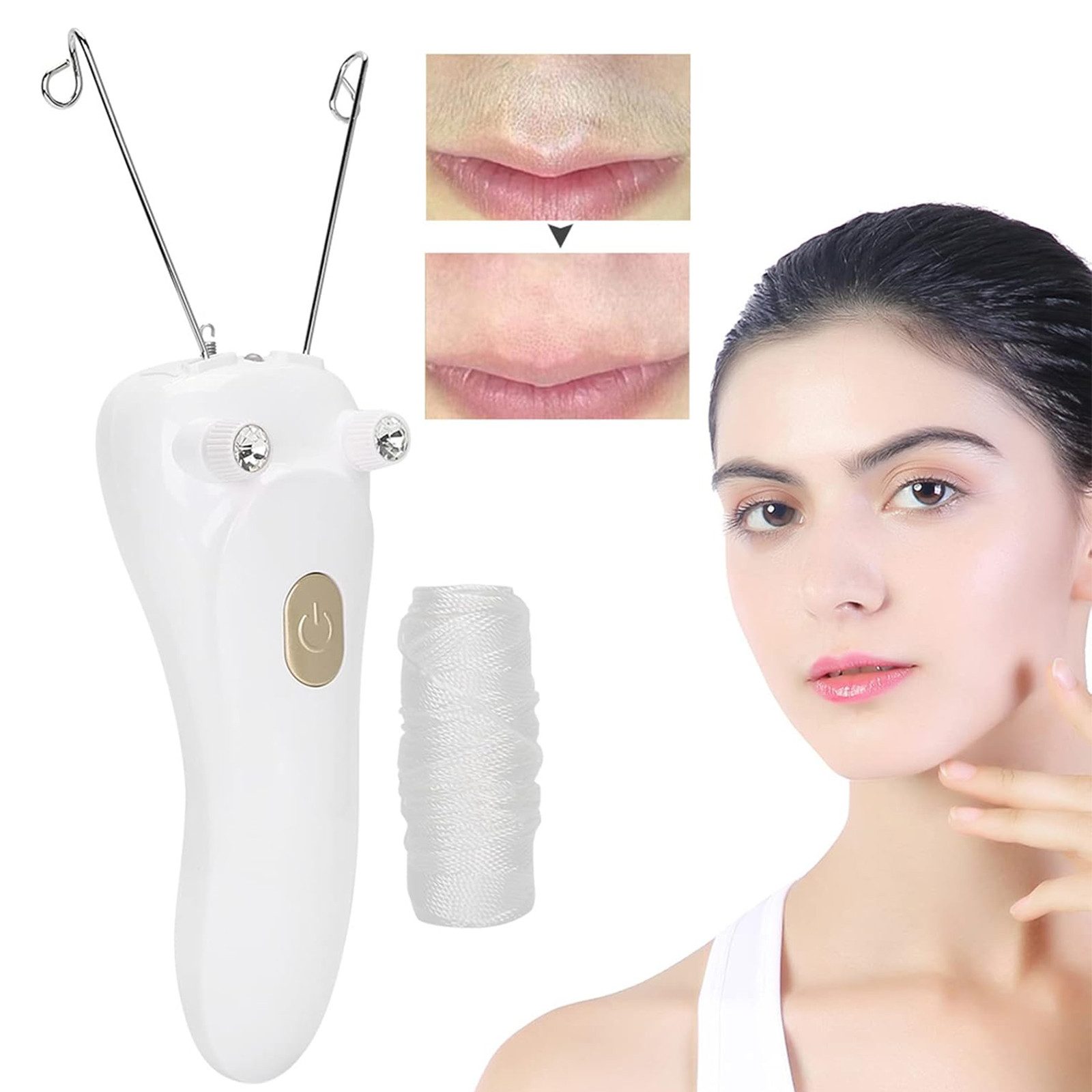 MOPUEA Epilierer Elektrischer Haarentfernung, Damen Gesichts Haar Entferner, Epilierer, Haarentfernungsgerät, USB Lade Epilierer für Baumwollfäden(Host + Baumwollfaden + USB Kabel)