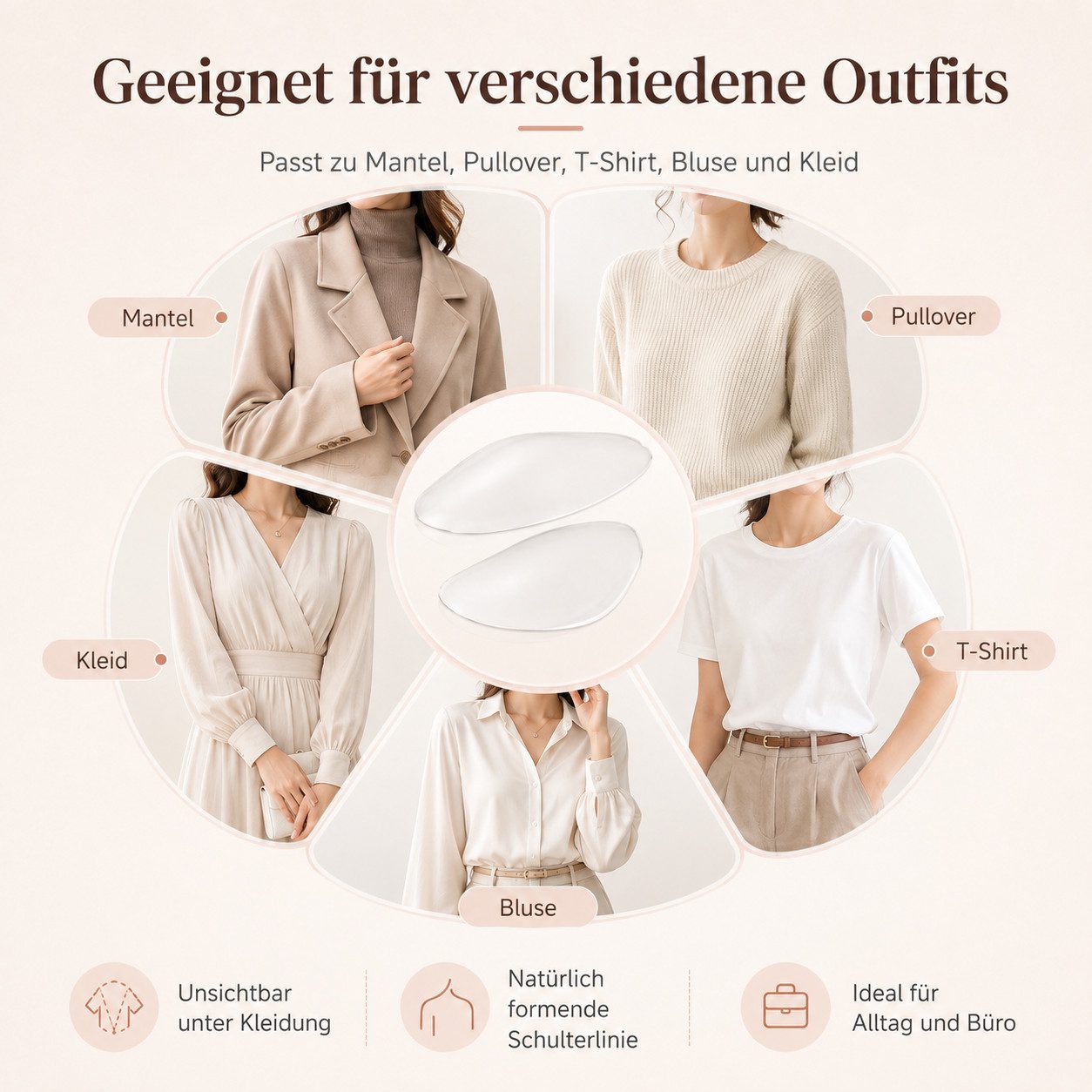 VEKROBOT Schulterpolster 1 Paar ultradünne Silikon Schulterpolster für Damen natürlich bequem, Unisex Selbstklebende Schulterpolster für schräge Schultern – Bild 3 von 5