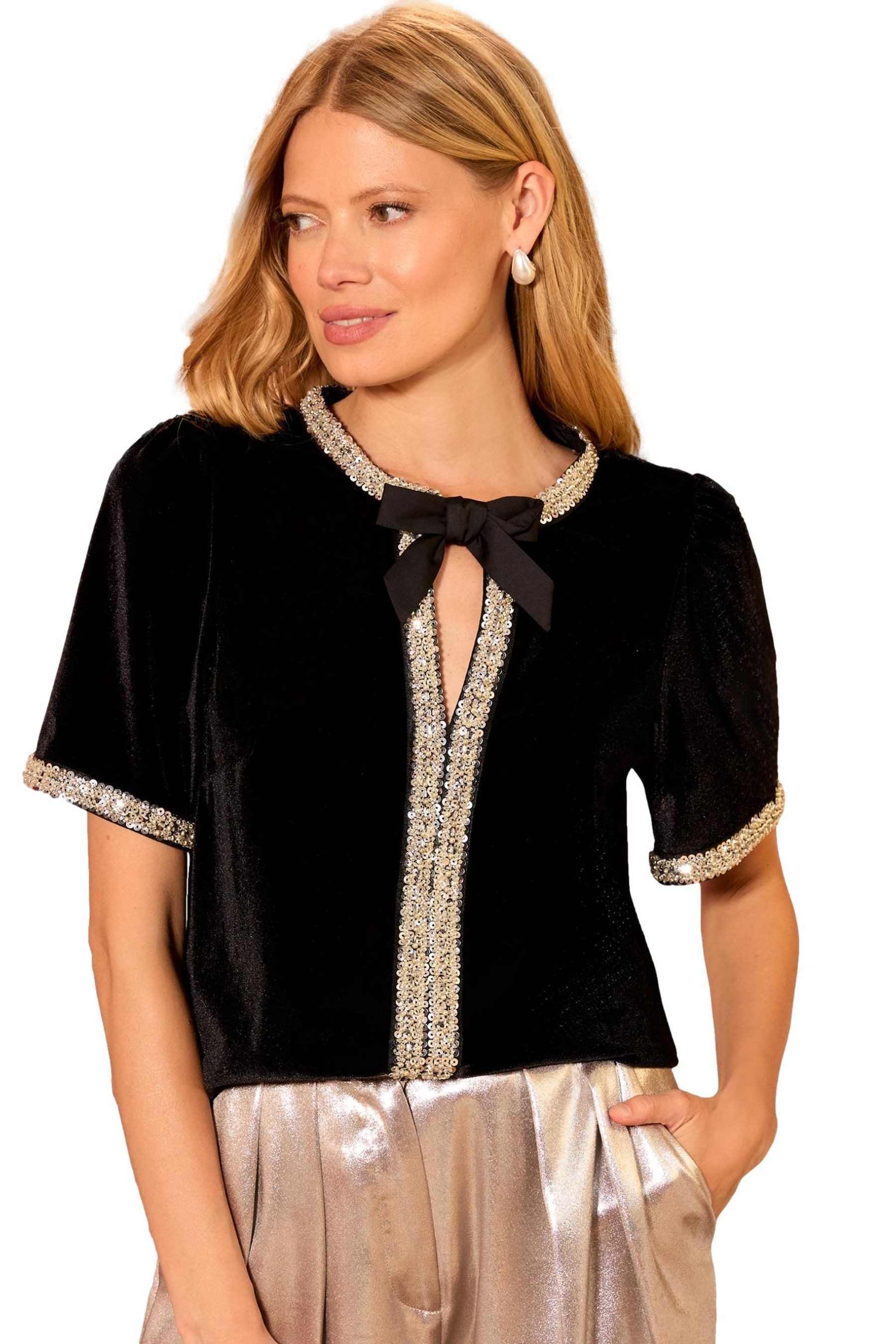 Love & Roses Kurzarmbluse Love & Roses Bluse mit Schleife, Petite (1-tlg)