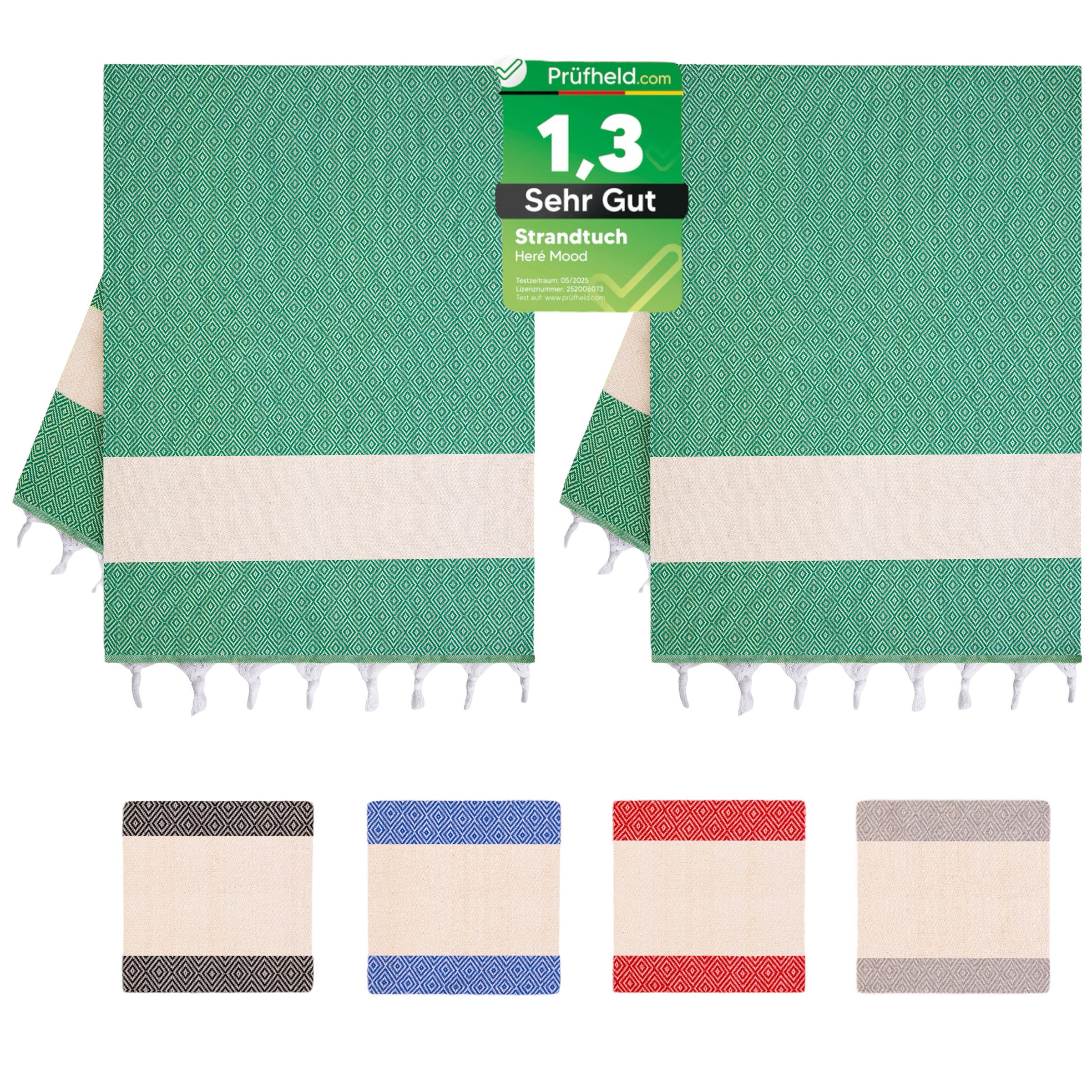 herémood Strandtuch Strandtuch Damen Herren, Badetuch Handtuch XXL, Geschenke für Frauen, [Test SEHR GUT, Note 1.1] (schnelltrocknend & saugstark, Sehr Gut getestet, 1er & 2er-Set, ideal für Strand, Sauna & Wellness – Grün, 2-St)