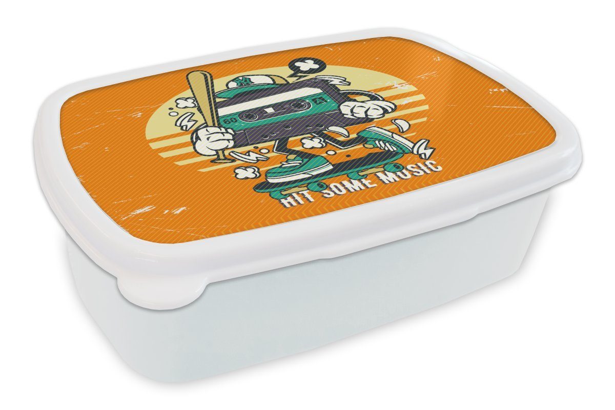 für Brotdose, Jungs für und Baseballschläger - MuchoWow Lunchbox weiß und Vintage, Kinder Mädchen Erwachsene, (2-tlg), - Kassettenkassetten Brotbox Kunststoff,