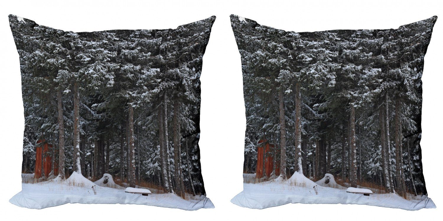 Kissenbezüge Modern Accent Doppelseitiger Digitaldruck, Abakuhaus (2 Stück), Toilettenhäuschen Verschneiten Wald Cottage