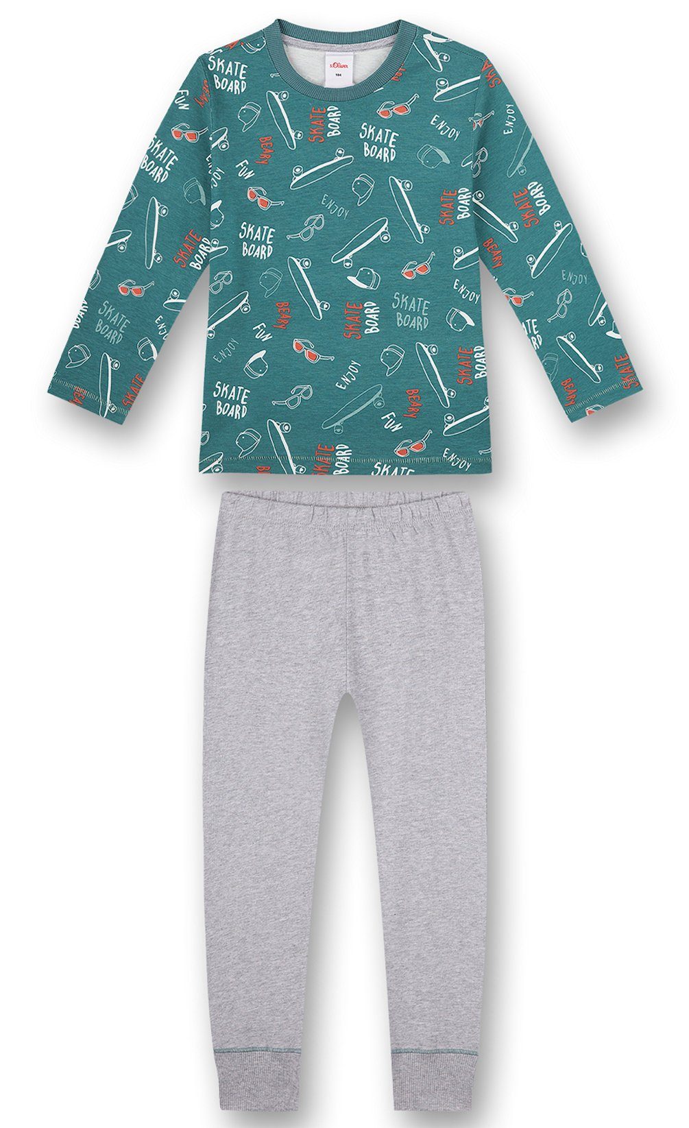 s.Oliver Junior Pyjama s.Oliver Jungen Schlafanzug Pyjama lang Skater grün grau (2 tlg)