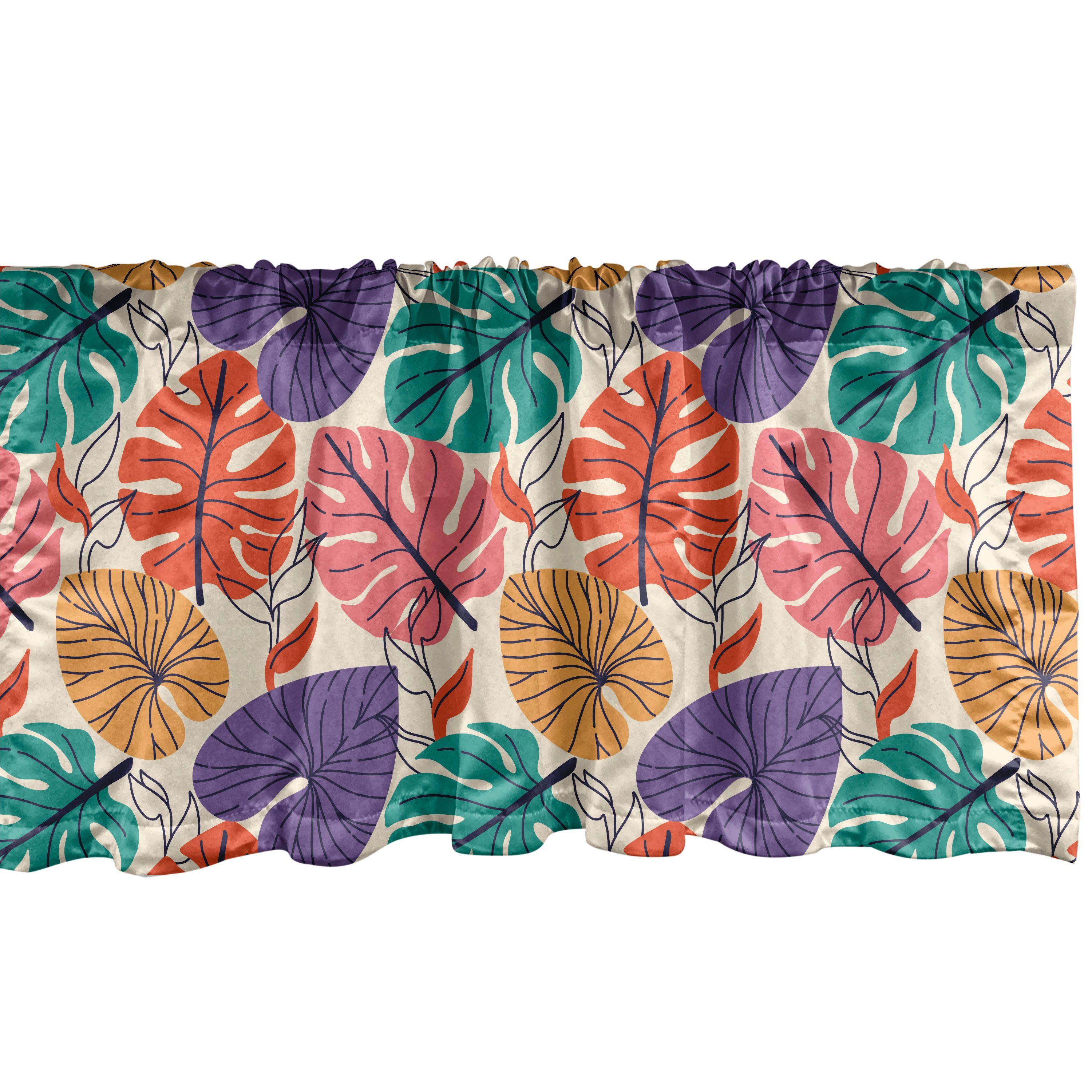 Scheibengardine Vorhang Volant für Küche Schlafzimmer Dekor mit Stangentasche, Abakuhaus, Microfaser, Monstera Hawaiian Bunte Blätter