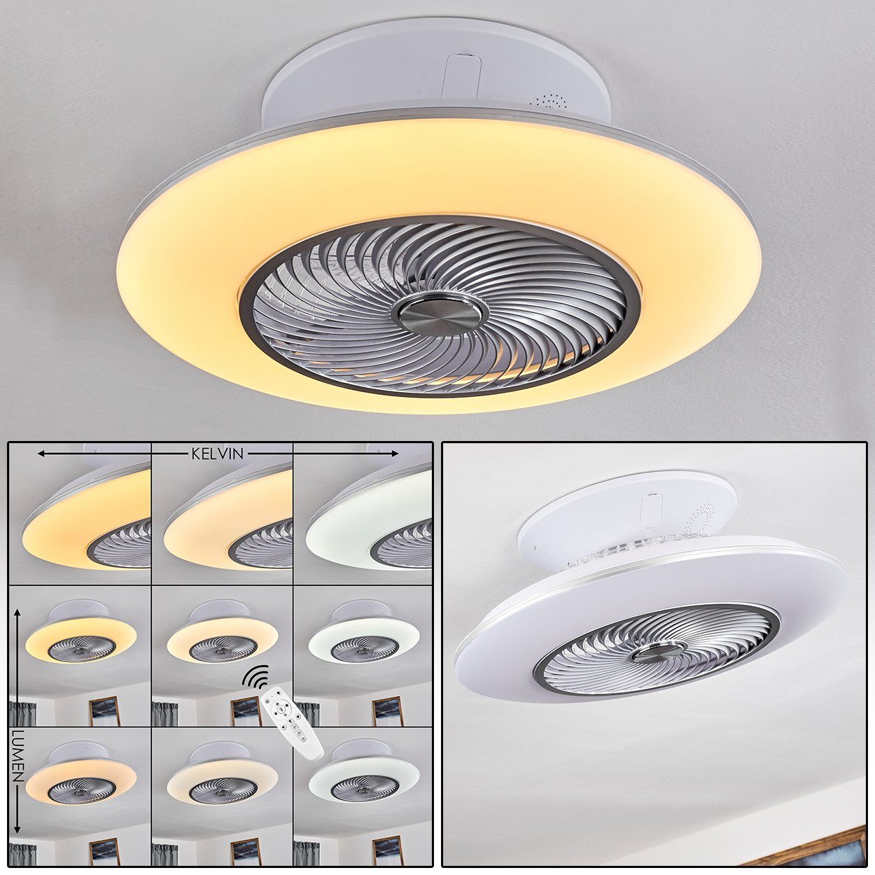 LED Decken Ventilator Lampe RGB Fernbedienung Wind Lüfter Kühler dimmbar Büro 