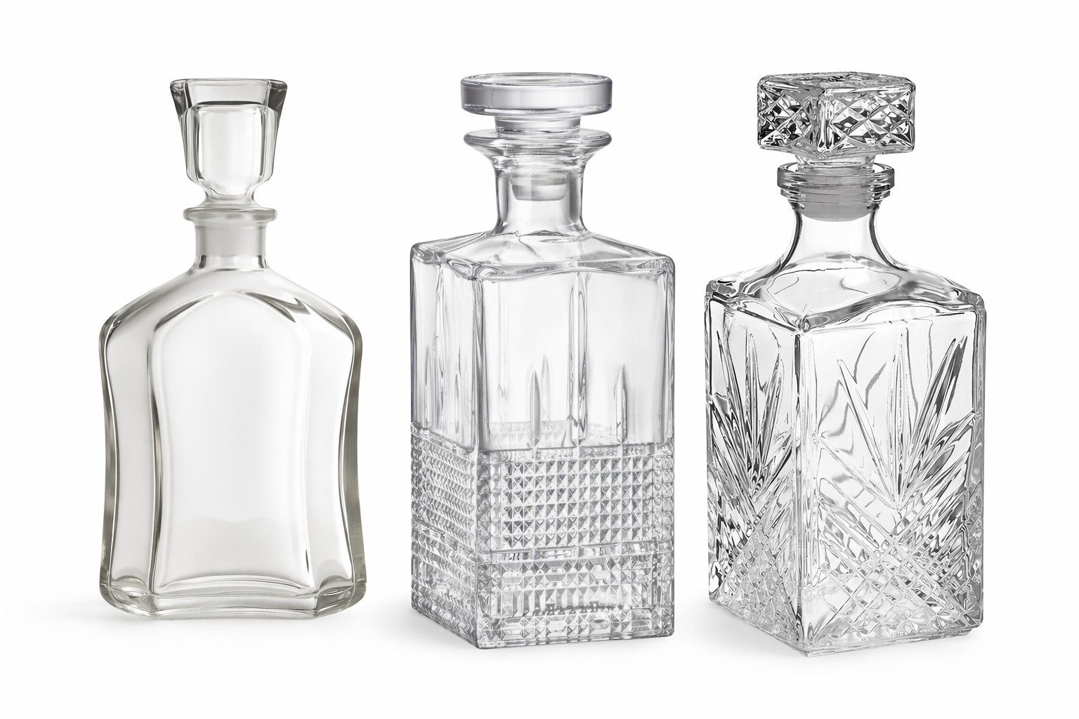 WestCraft Karaffe Bormioli Rocco Whisky-Karaffe aus Glas – 3 edle Designs, (1-tlg), Glasstopfen für sicheres Verschließen - für Hausbar & Wohnzimmer