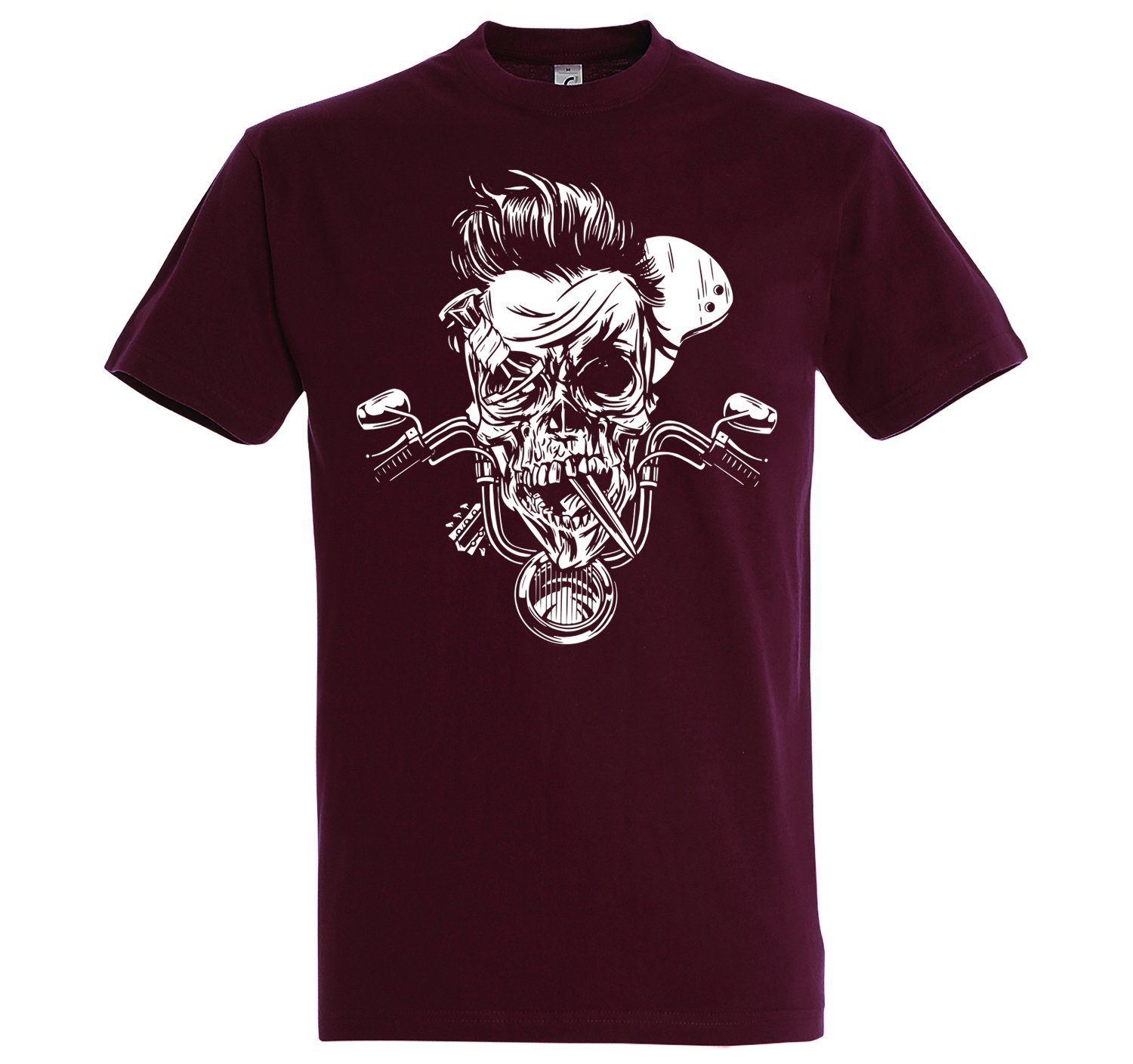 trendigem Shirt Herren Youth Skull Designz Zombie Burgund T-Shirt Biker Frontprint mit