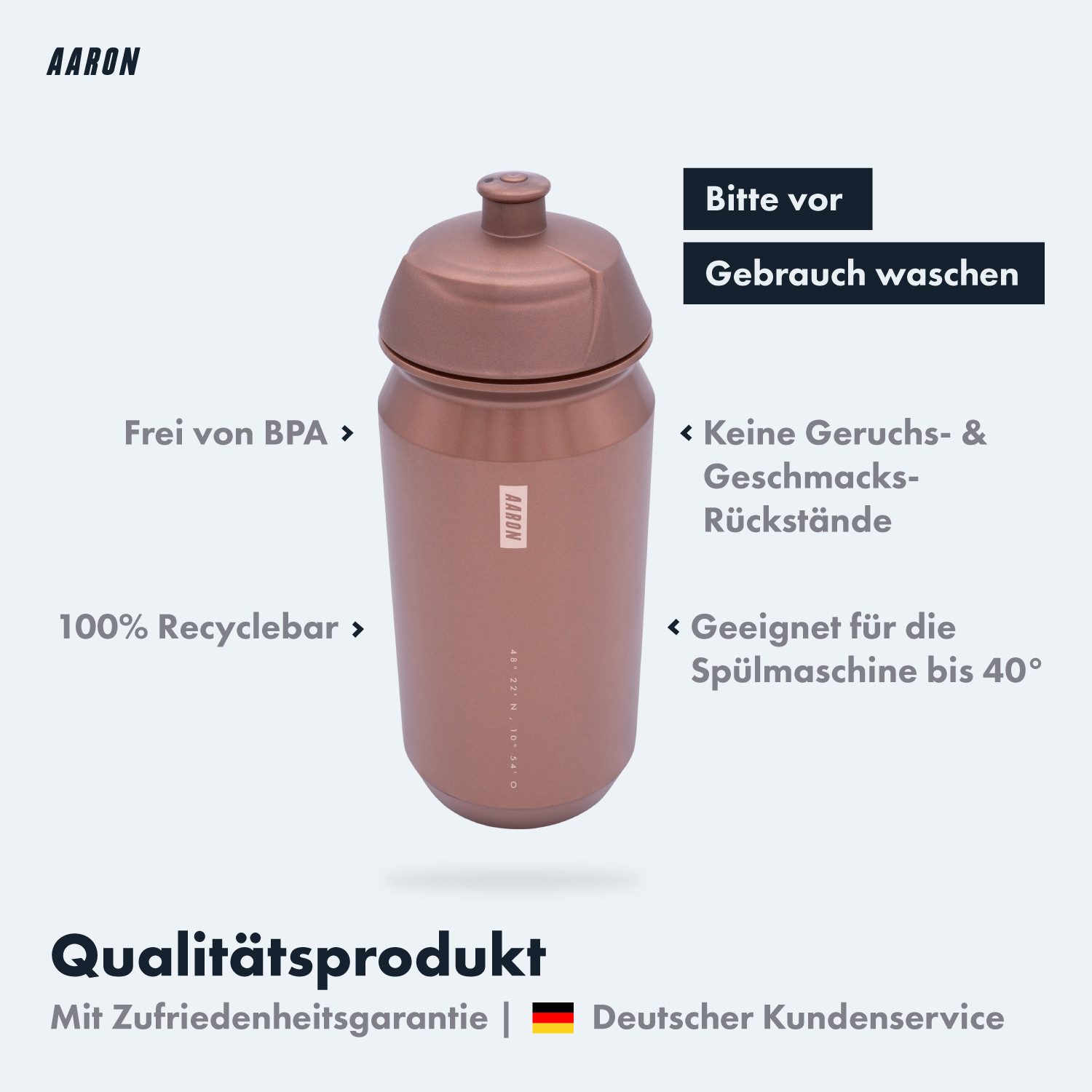 AARON Trinkflasche ECO 100% Biologisch Abbaubar BPA-frei Fahrrad Wasserflasche 500/750 ml