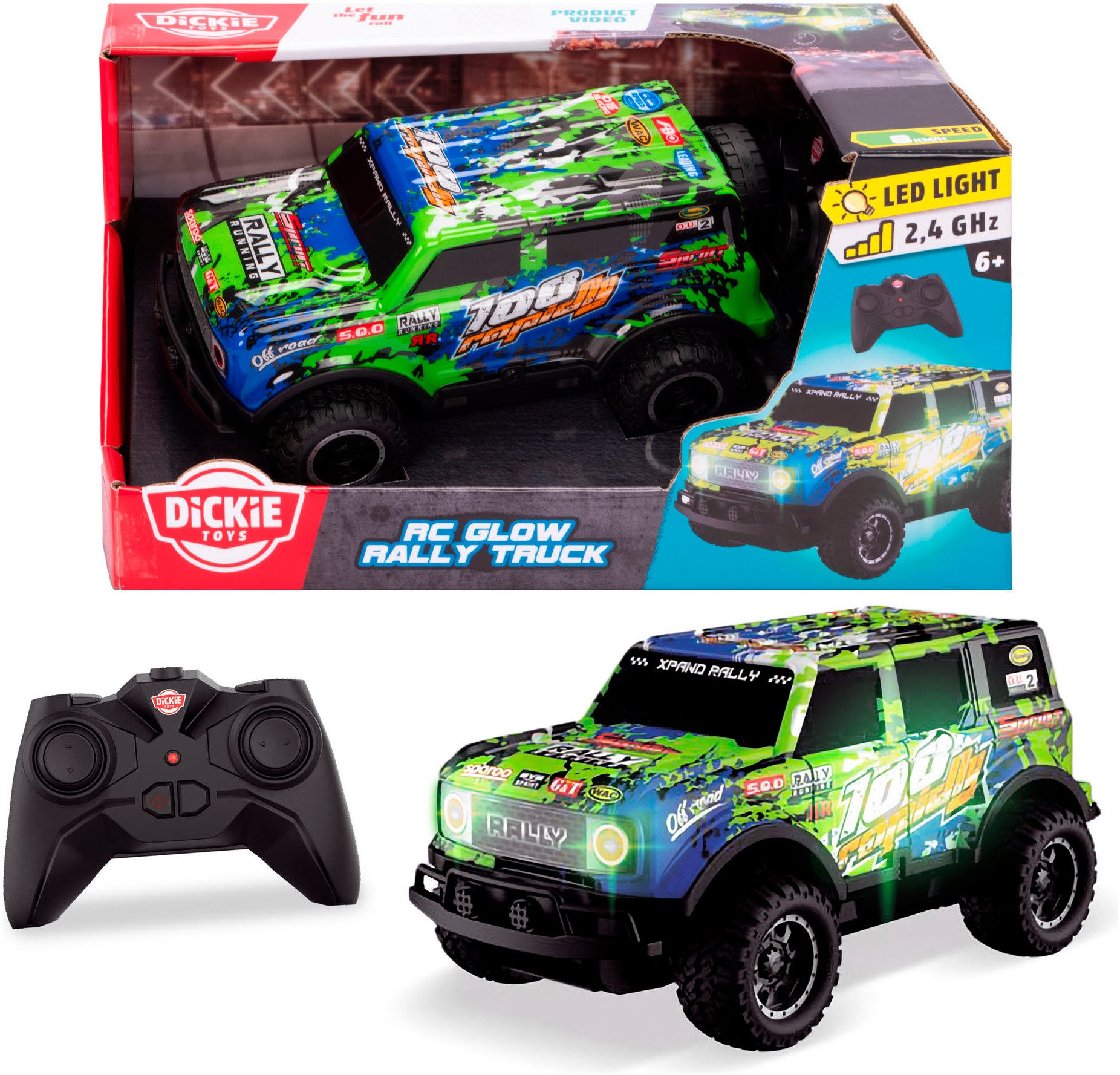 Dickie Toys RC-Auto RC Glow Rally Truck, mit Licht und Gummireifen