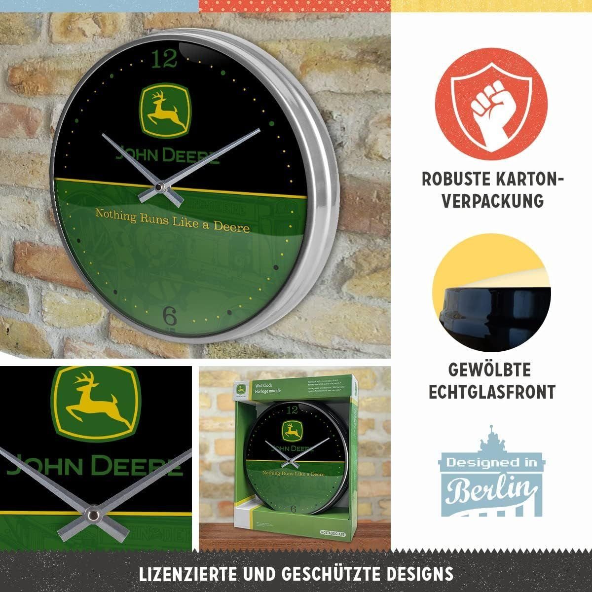 Logo and Nostalgic-Art Küchenuhr John – Black Deere cm Wanduhr - Green Ø 31