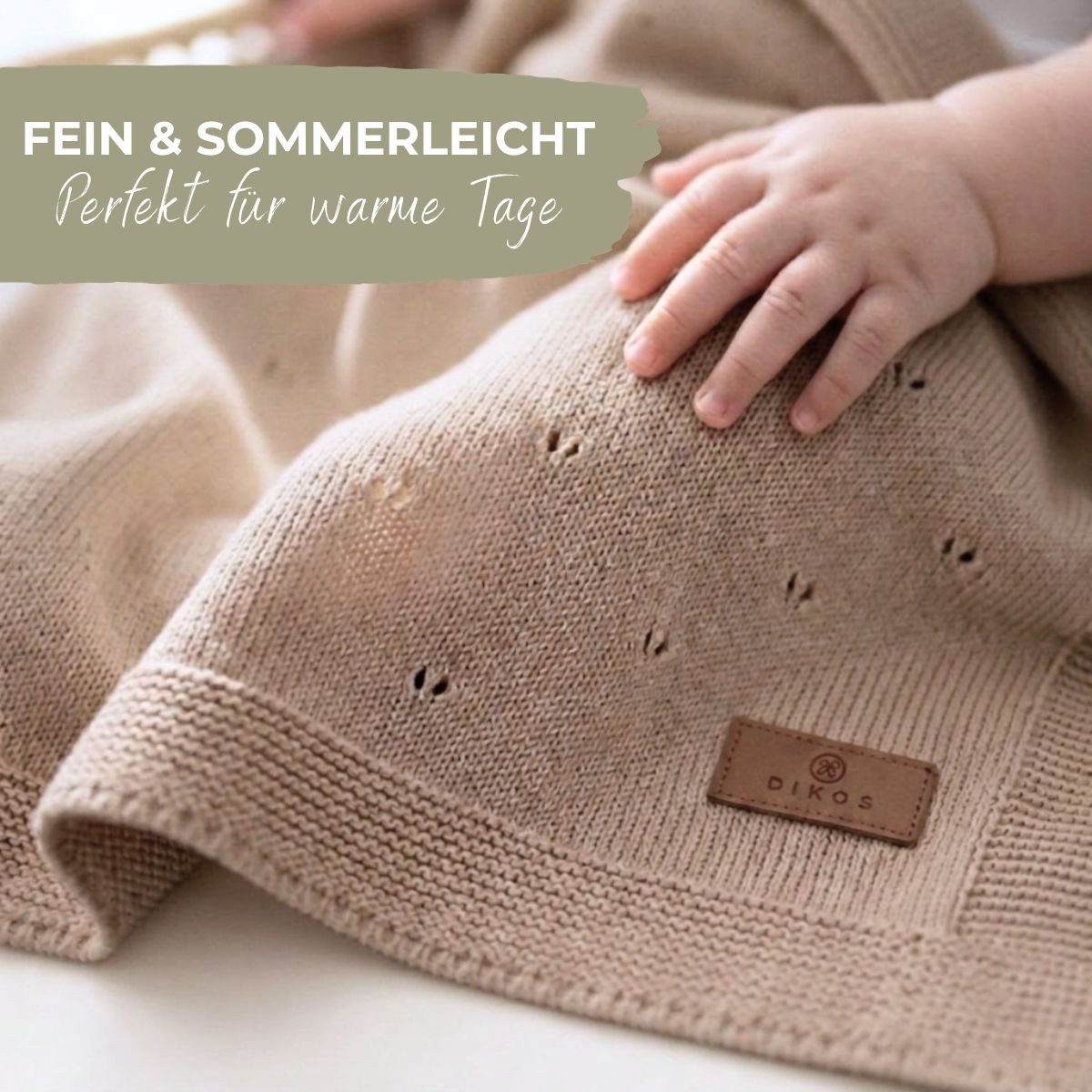 Babydecke DIKOS® aus *100%* Bio Baumwolle, Strickdecke, Geschenk zur Geburt, DIKOS, PREMIUM Qualität, Sommerdecke Ajour, 75x100, atmungsaktiv, weich