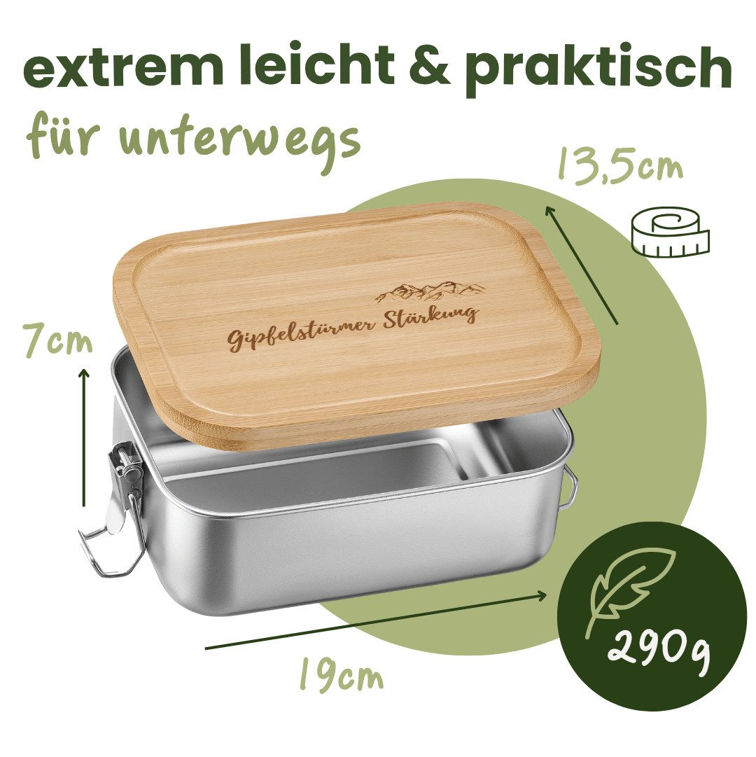 Gipfelgaudi Lunchbox Brotdose Edelstahl, Holzdeckel, Lunchbox für Kinder Erwachsene, (1-tlg) – Bild 2 von 5