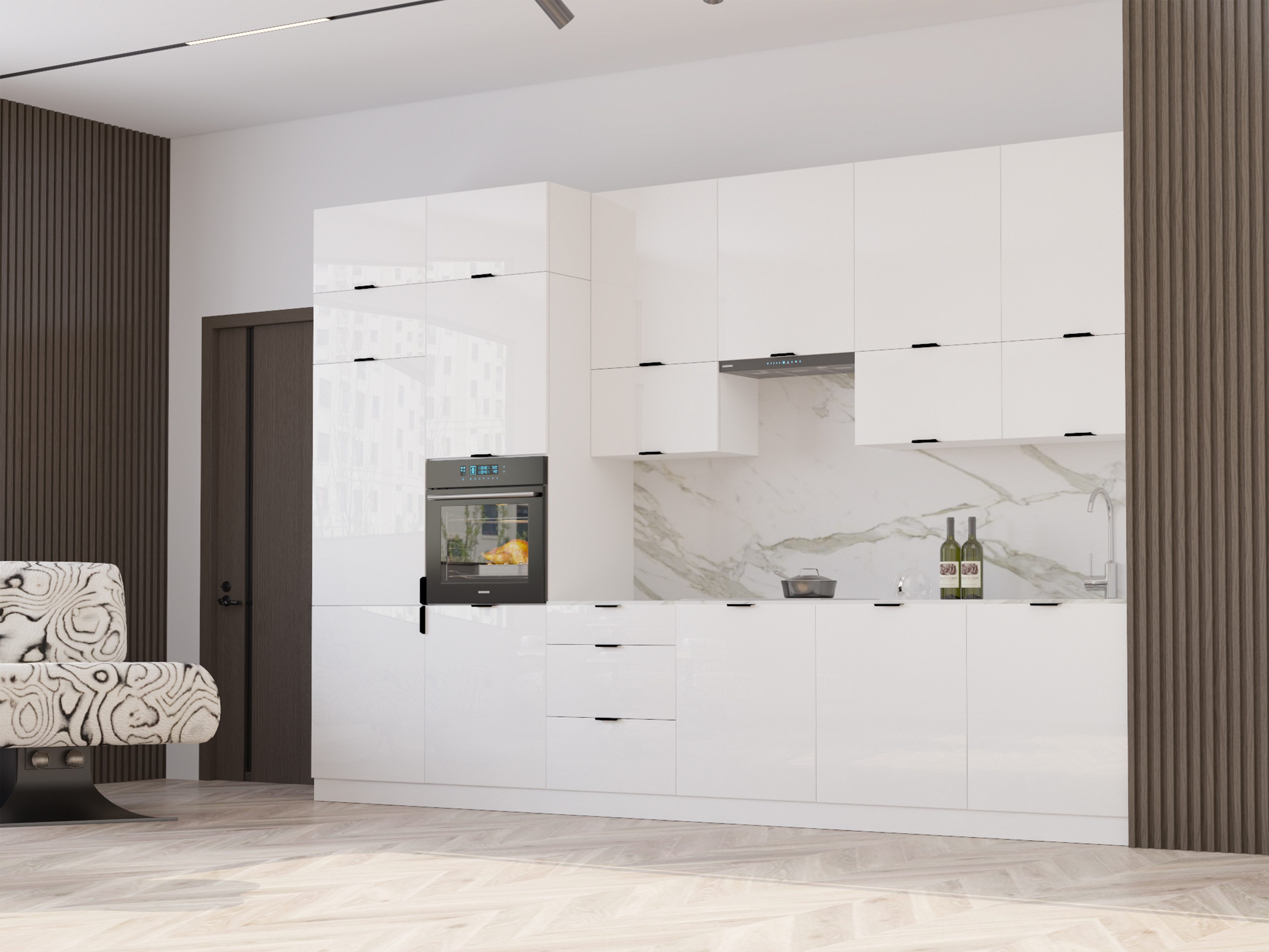 ROYAL24_MARKT Küchenzeile – Lunara – 360 cm – Moderne küche ohne Arbeitsplatte & Elektrogeräte, (Set), Edle Stoffe - Schickes Design - Top Verarbeitung