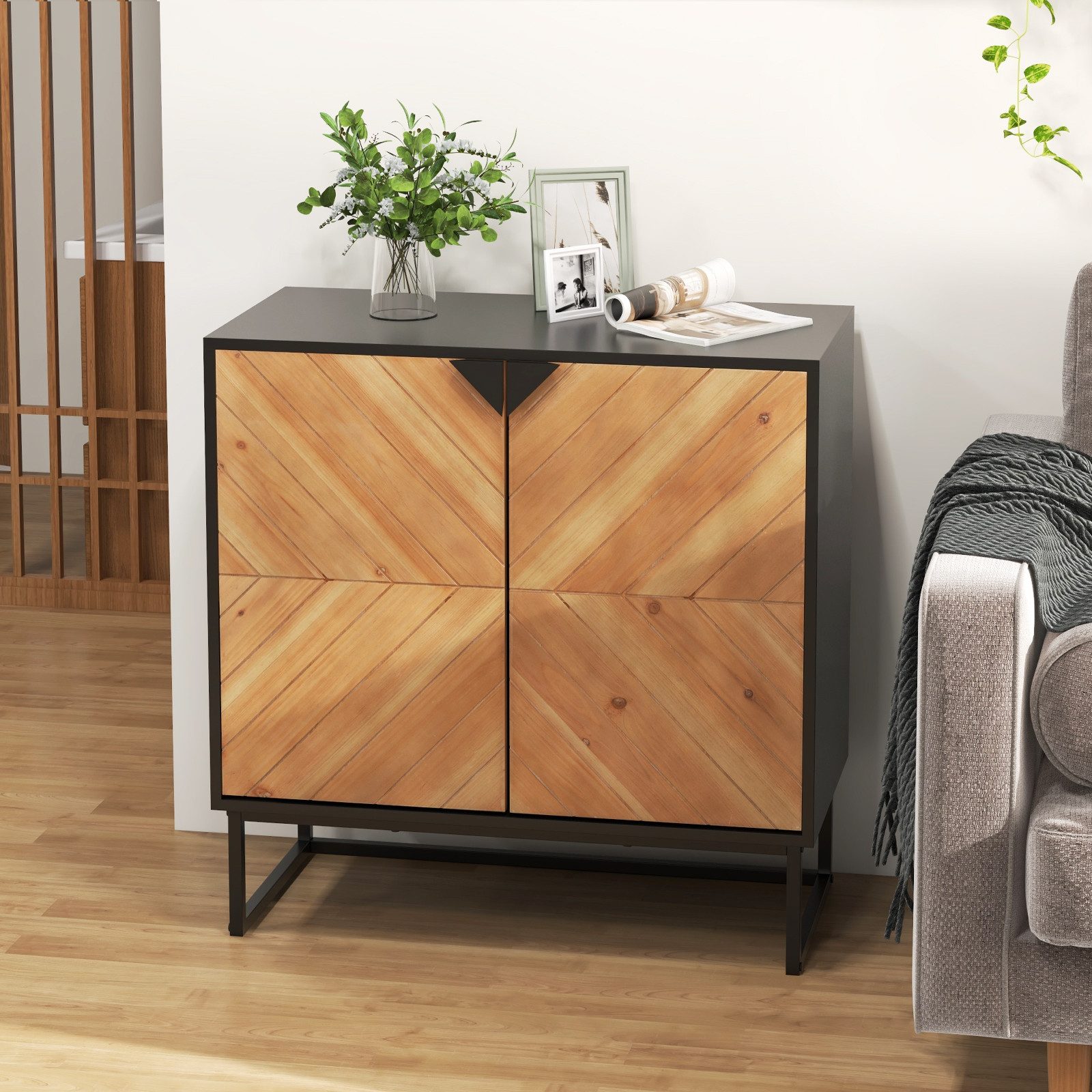 COSTWAY Küchenbuffet mit Arbeitsplatte, Sideboard mit Türen, Metallbeinen, 80x40x80cm
