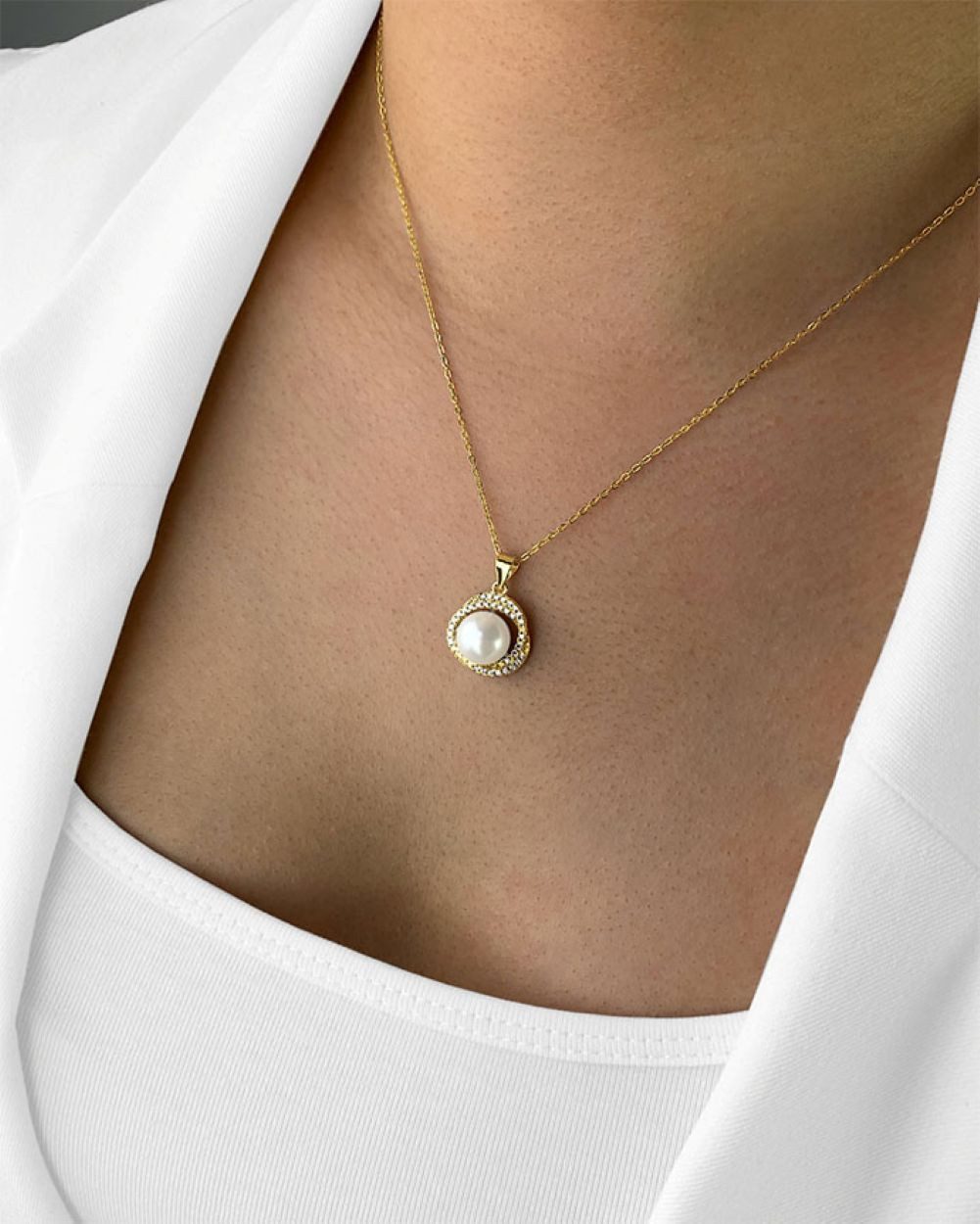 Perlenkette 'Dara' Damen Halskette Silber 925 14k vergoldet Perle Anhänger