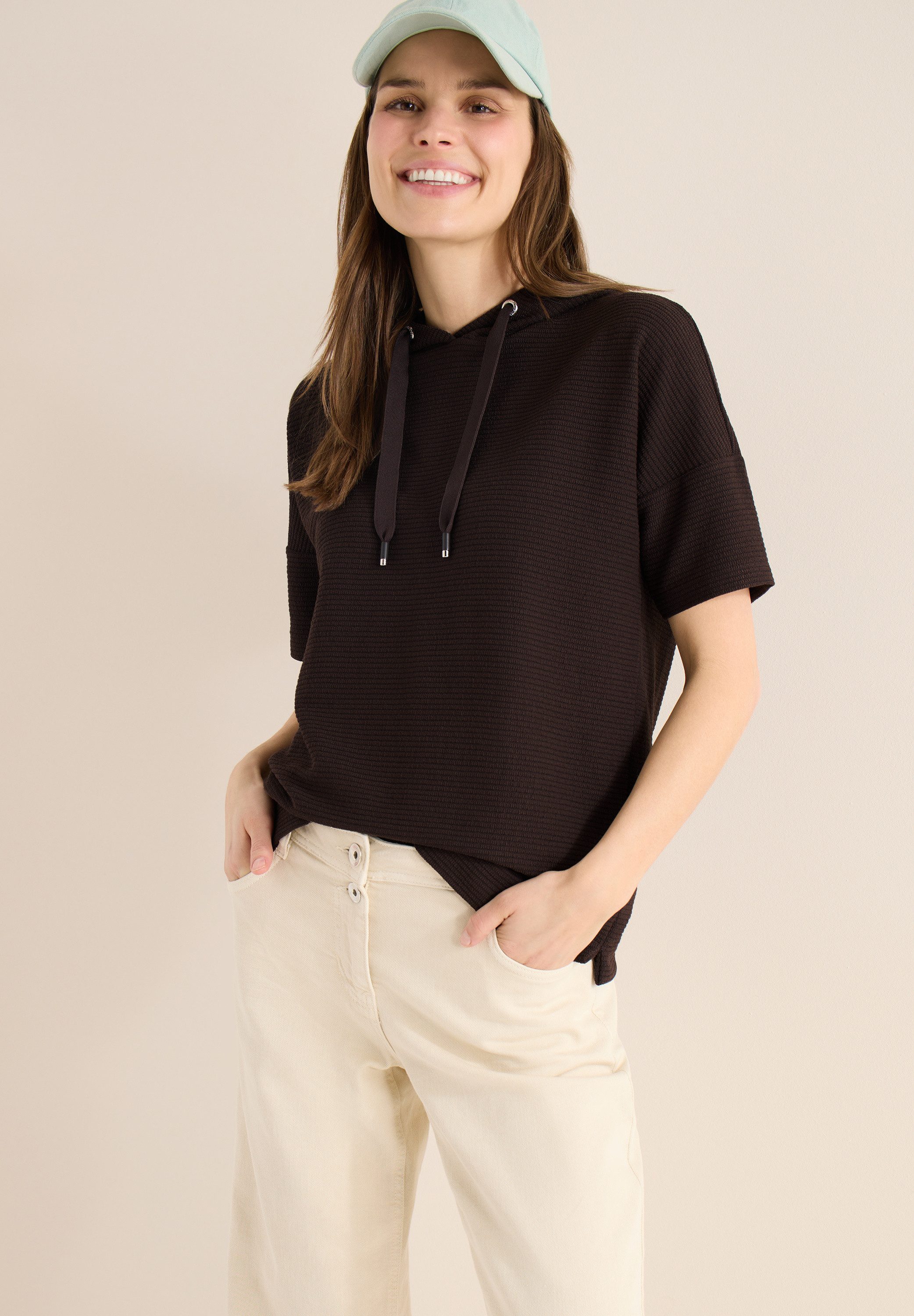 CECIL Sweater Halbarm mit Kapuze und Tunnelzug