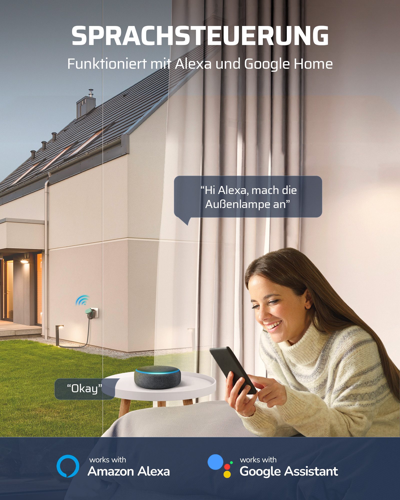 DEWENWILS WLAN-Steckdose Outdoor, max. 3680 W, 1-St., Kompatibel mit Alexa, Google Home, Wifi Steckdose Outdoor