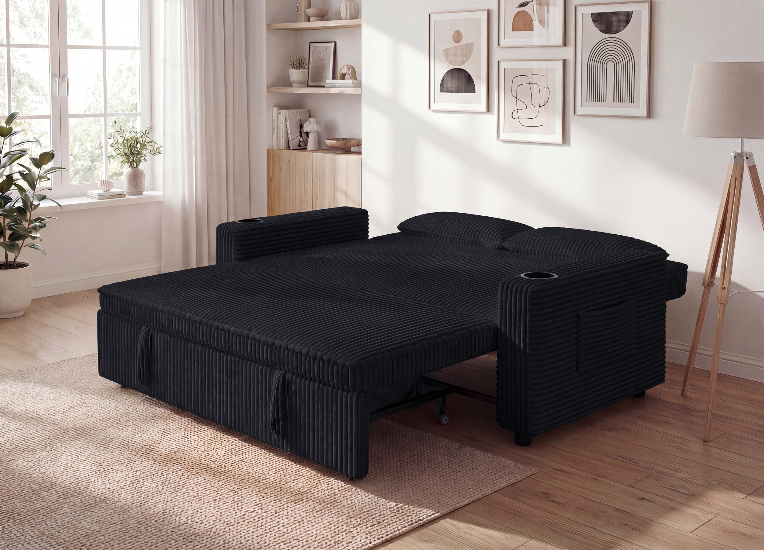 GUNJI Sofa Klappbares Doppelsofa, Sitzecke Doppelzweck Schlafsofa mit Becherhalter + Aufbewahrungstasche Geeignet für kleine Wohnungen/Wohnzimmer