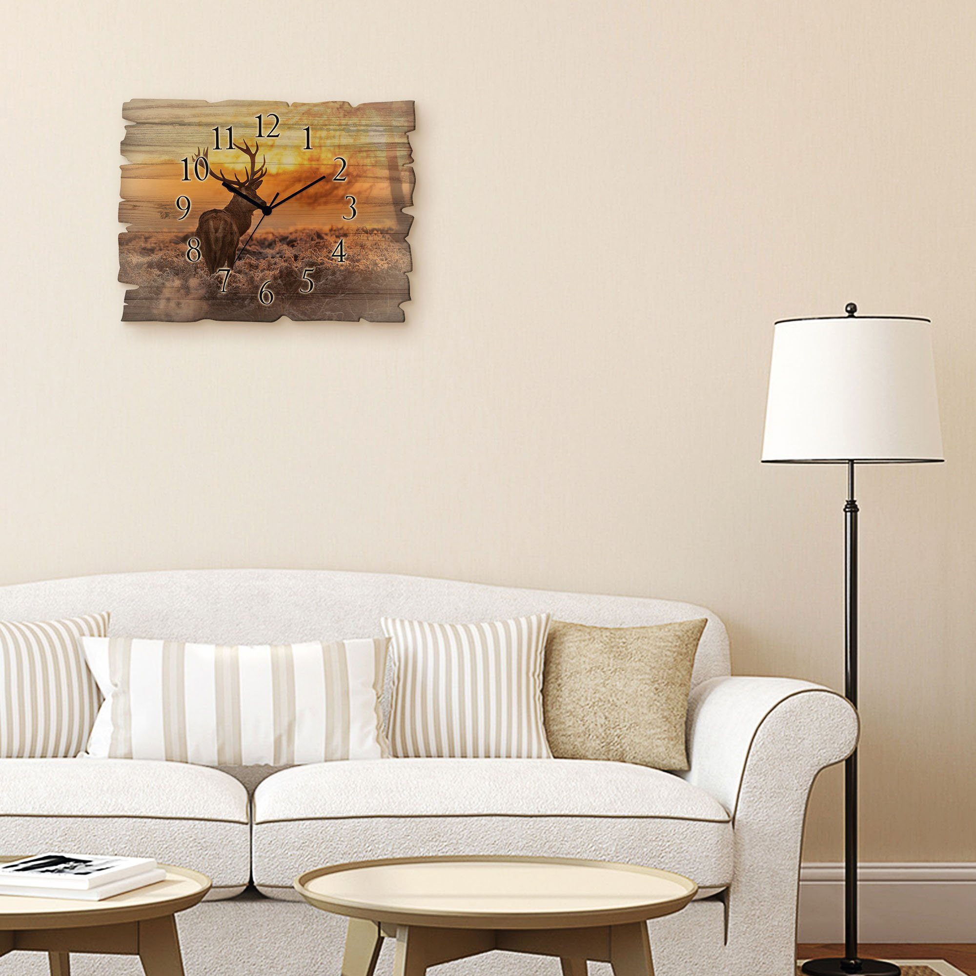 Artland Wanduhr Holzuhr Rotwild (wahlweise mit Quarz- oder Funkuhrwerk, lautlos ohne Tickgeräusche)