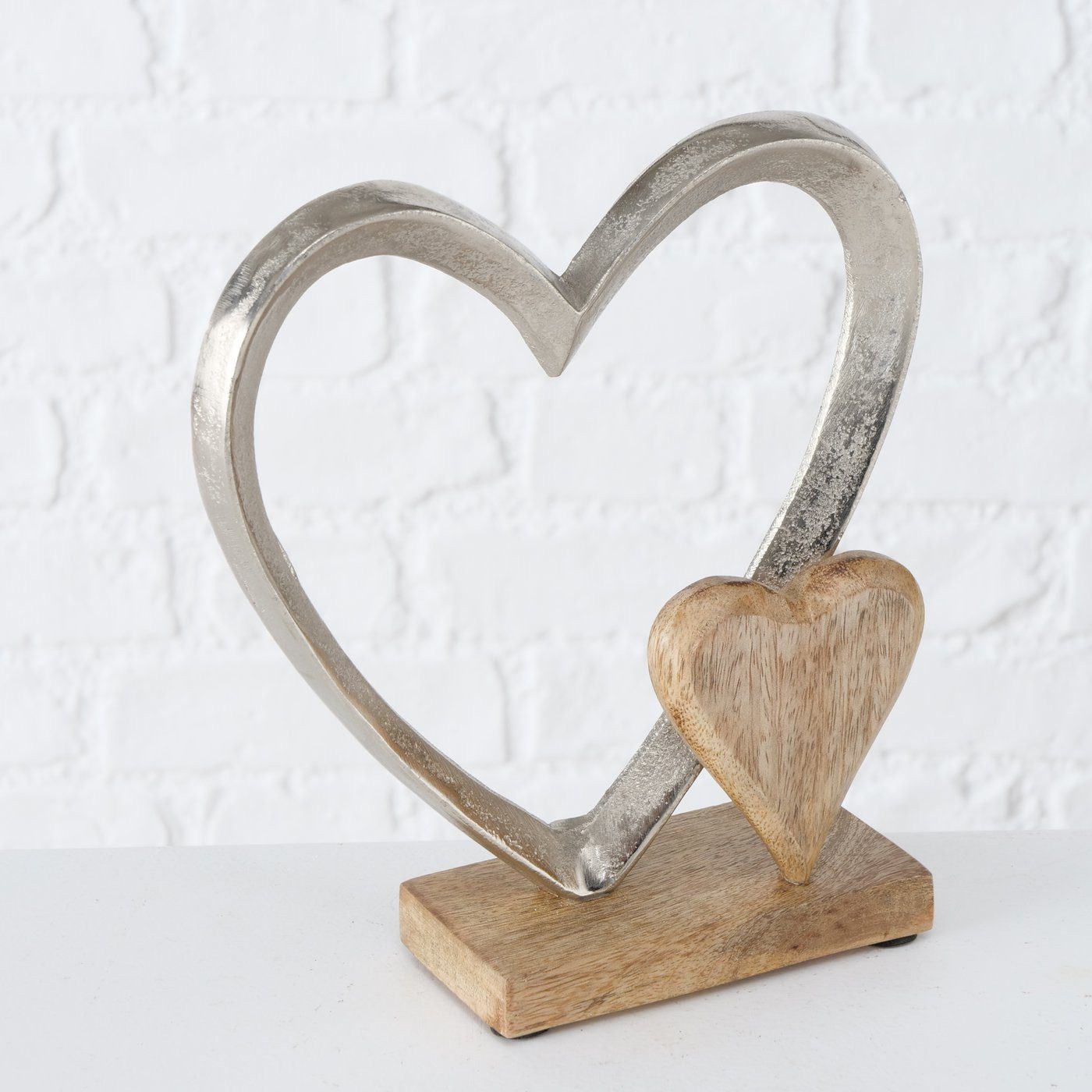 BOLTZE GRUPPE GmbH Dekofigur Dekoaufsteller Herz Carolyn Holz / Silber 22x18 cm, Tischdeko