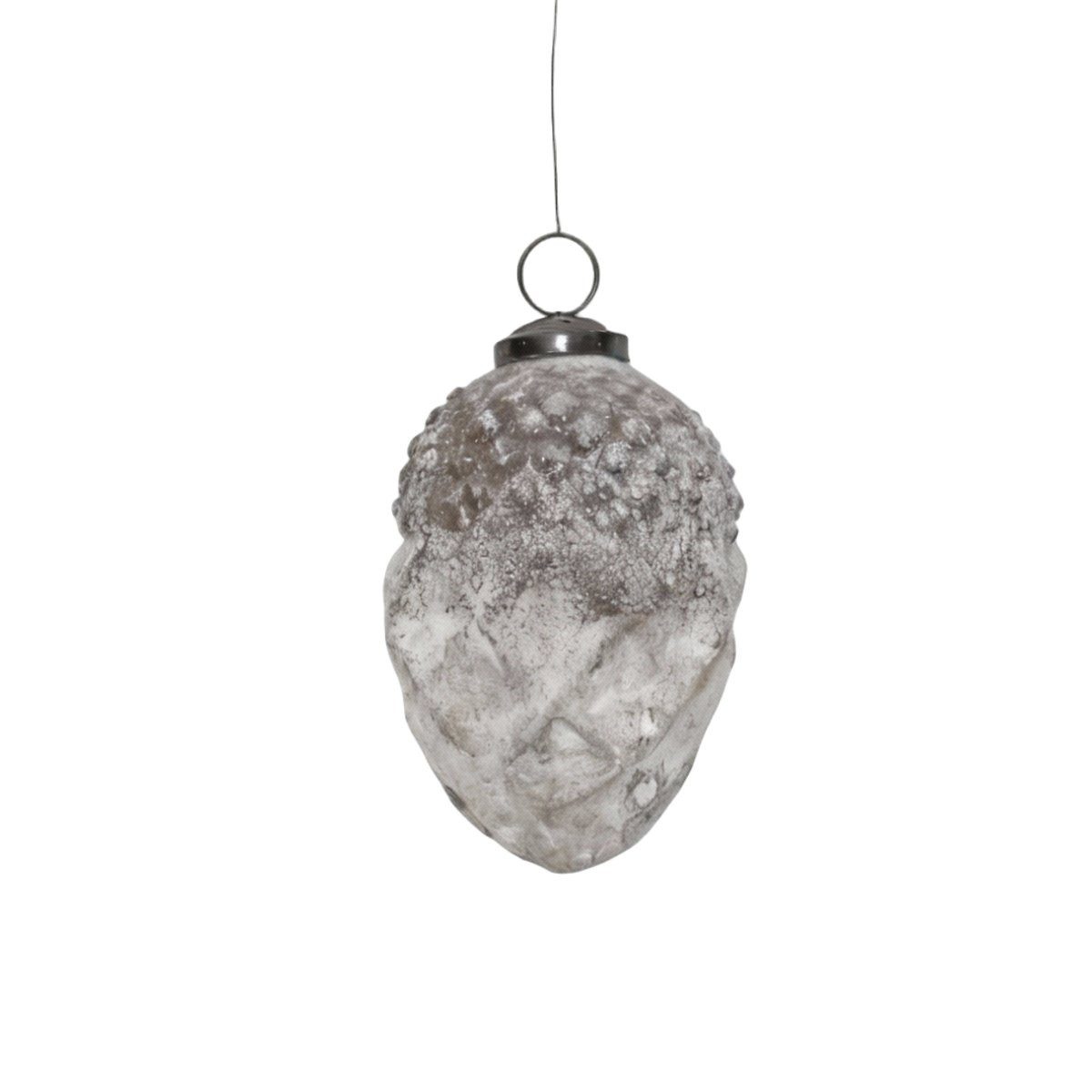 Antikas Weihnachtsfigur Weihnachtskugel Glas, Zapfenform weiß patiniert - handgemacht in