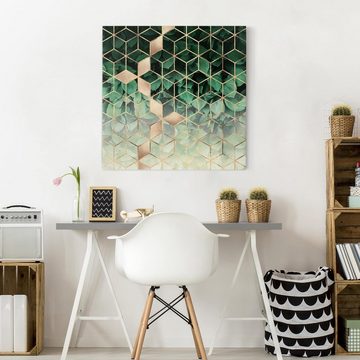 Bilderdepot24 Leinwandbild Kunstdruck Natur Blätter goldene Geometrie grün Bild auf Leinwand XXL, Bild auf Leinwand; Leinwanddruck in vielen Größen