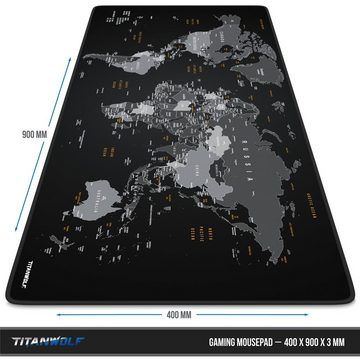 Titanwolf Gaming Mauspad 900 x 400 mm, XXL Speed Mousepad große Fläche, glattes Stoffgewebe, Weltkarte Global