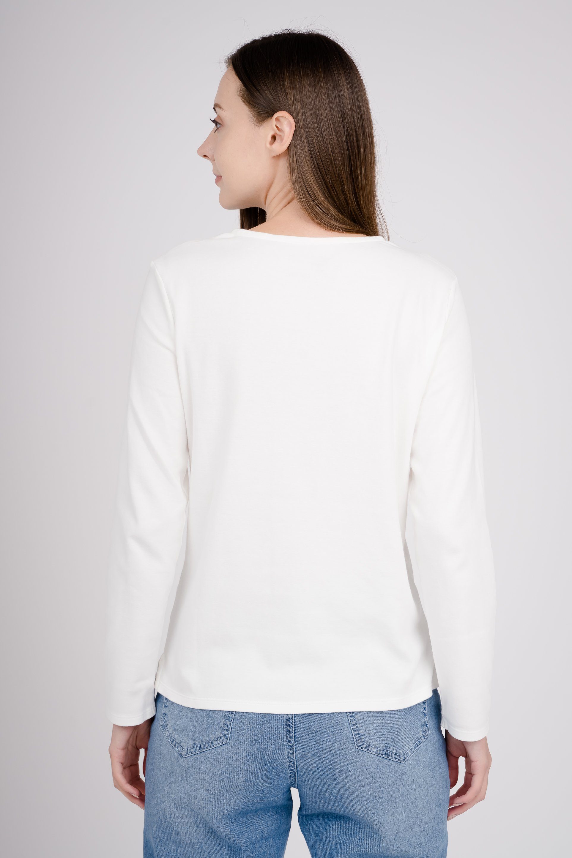 GIORDANO Langarmshirt mit elastischem Material weiß