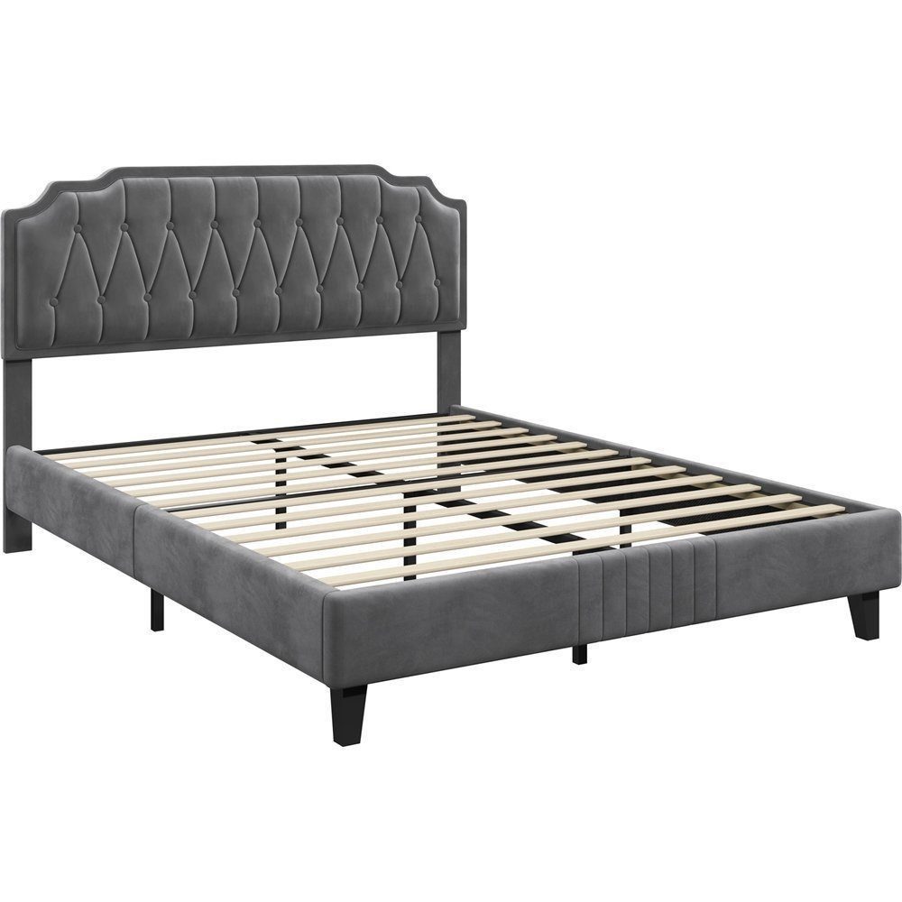 Yaheetech Polsterbett Bettgestell 140/160 × 200 cm, Doppelbett 140 × 200 cm mit höhenverstellbarem Kopfteil, Dunkelgrau