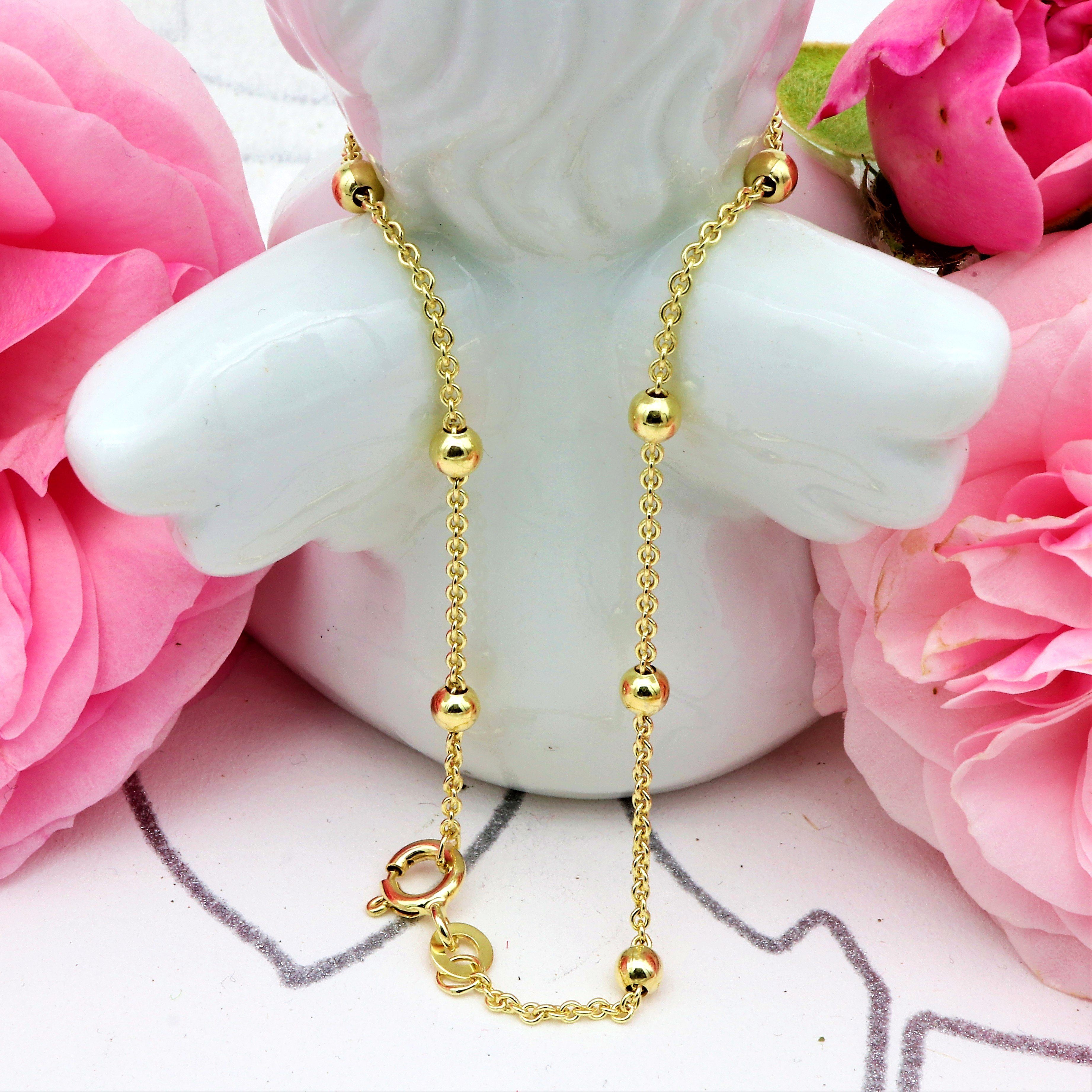 G & J Goldarmband Ankerkette rund (1,3mm) mit 9Kugeln (3mm) 333 8Karat Gold 18,5cm lang (inkl. Schmucketui), Made in Germany