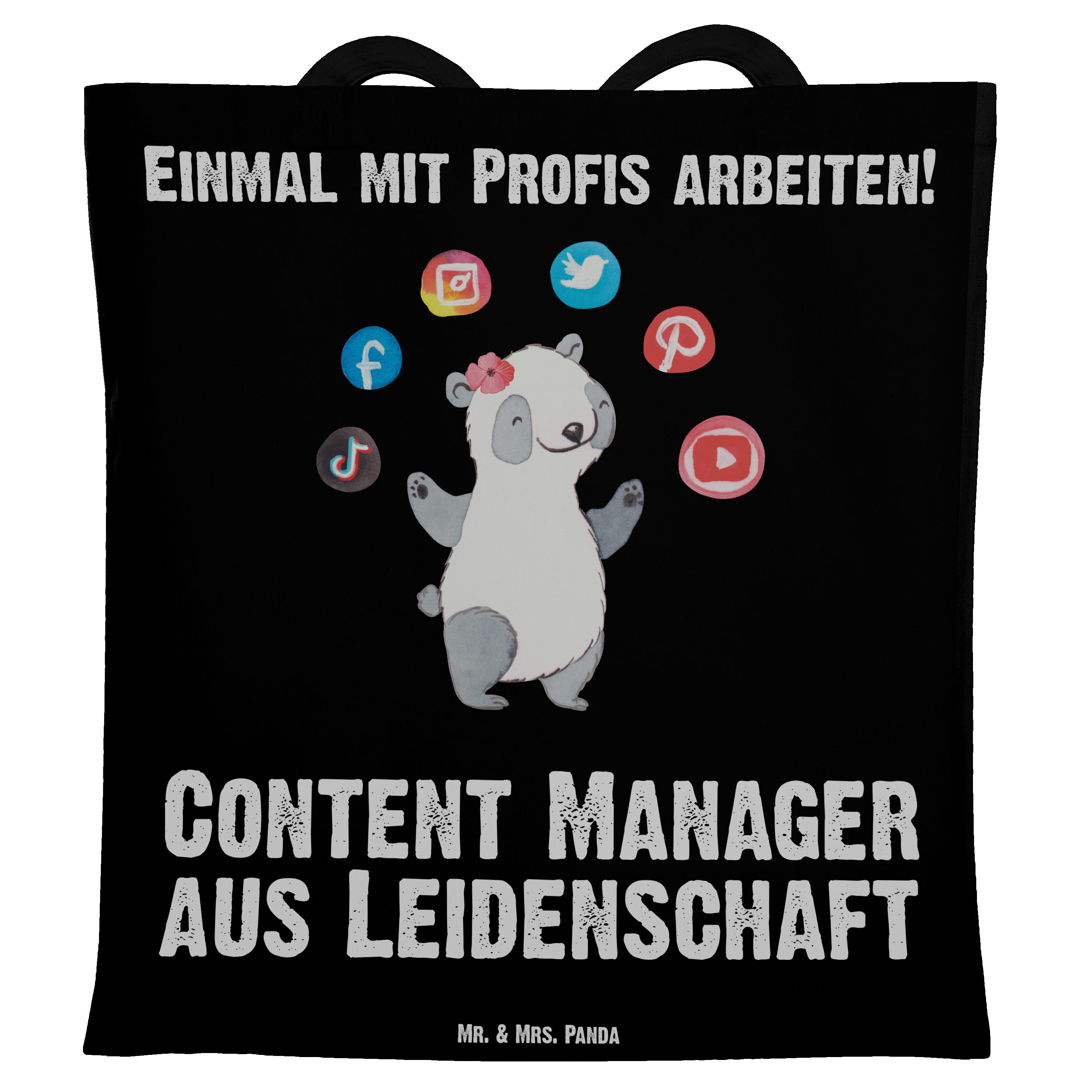 Mr. & Mrs. Panda Tragetasche Content Manager aus Leidenschaft - Schwarz - Geschenk, Beuteltasche, (1-tlg)