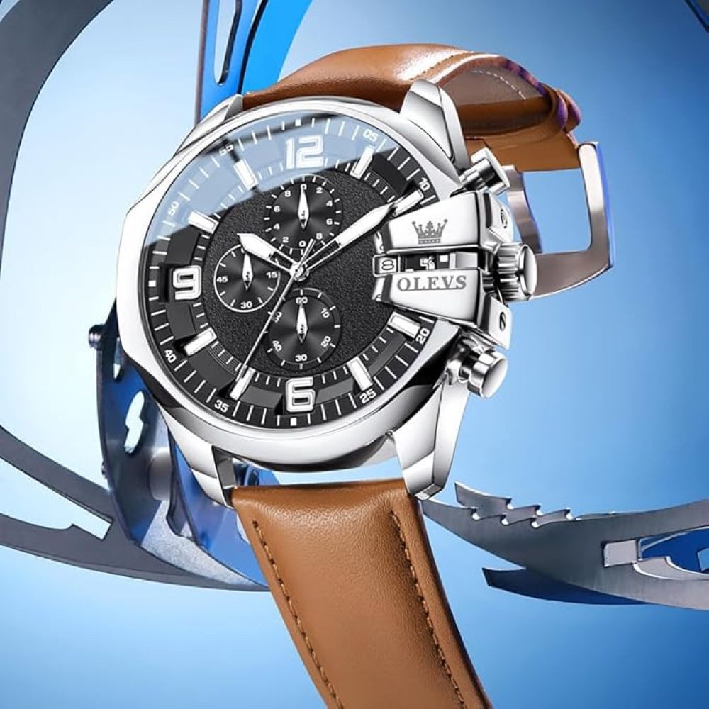 OLEVS Chronograph OLEVS Prestige Chronograph Uhr XXL 50 mm Lederarmband, 4 Farben