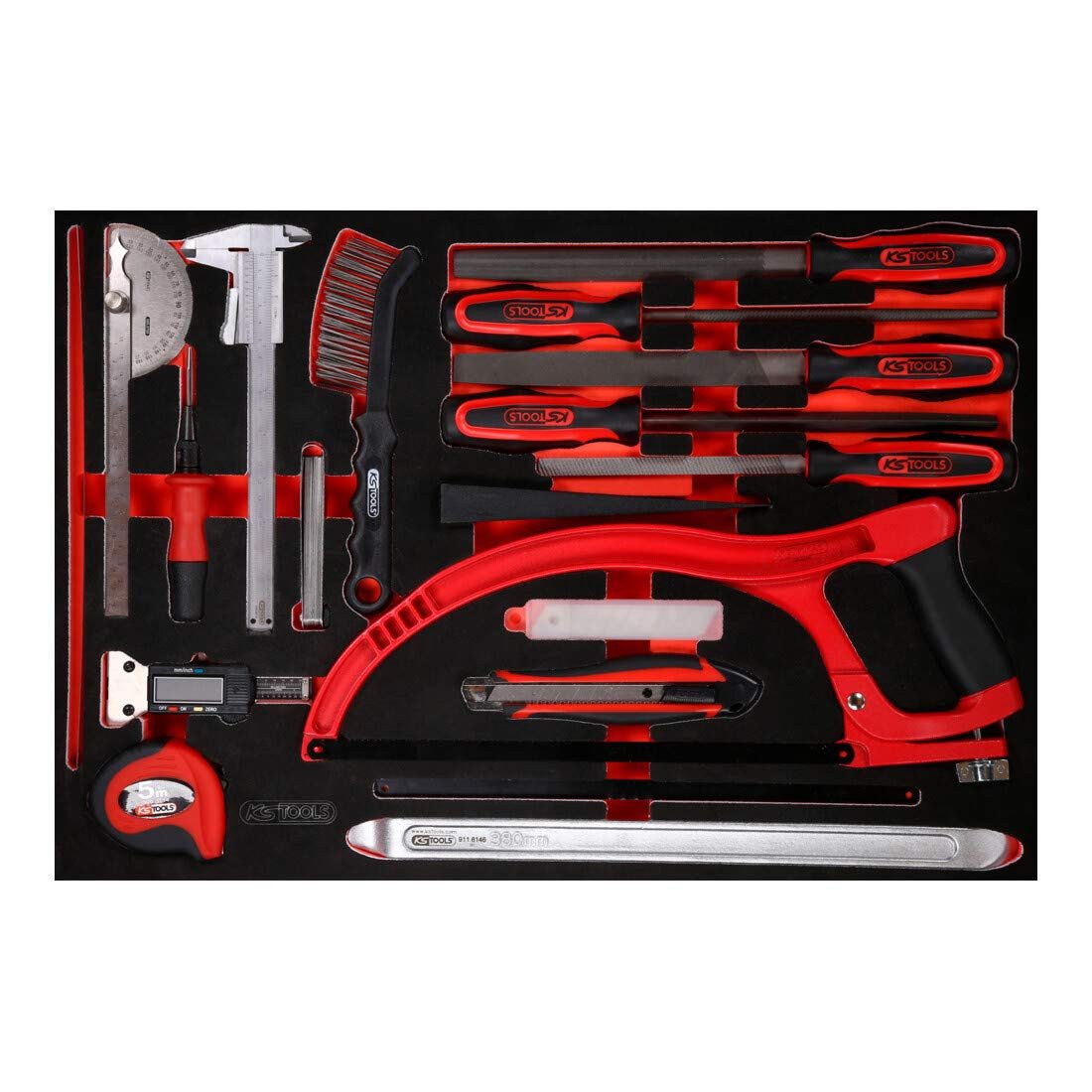 KS Tools Crimpzange KS Tools Messwerkzeuge- / und Feilen-Satz in Schuamstoffeinlage, 28-tl