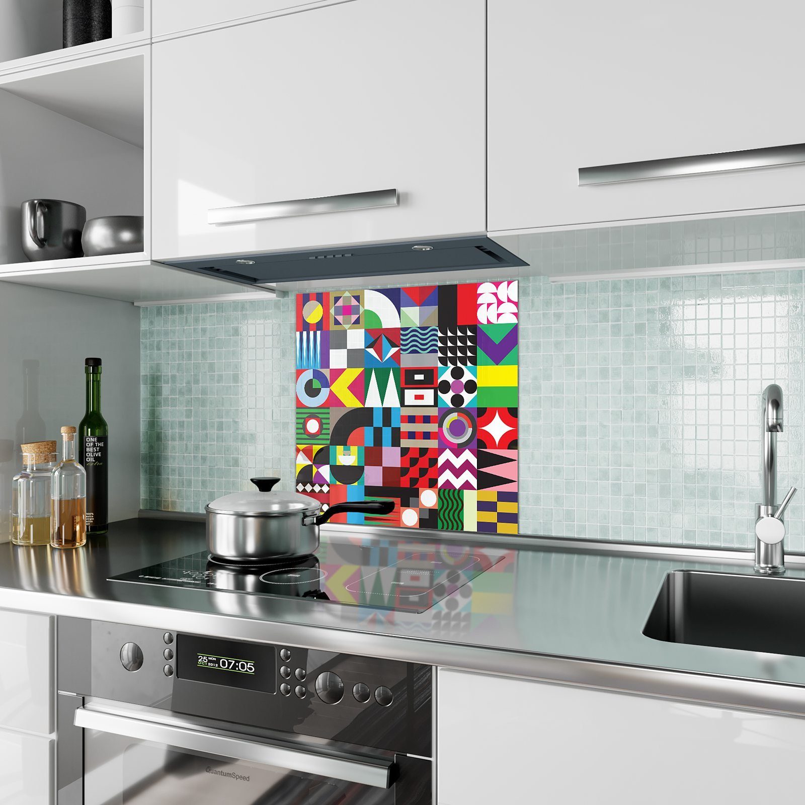 Küchenrückwand mit Küchenrückwand Mosaik Primedeco Spritzschutz Glas Modernes Motiv