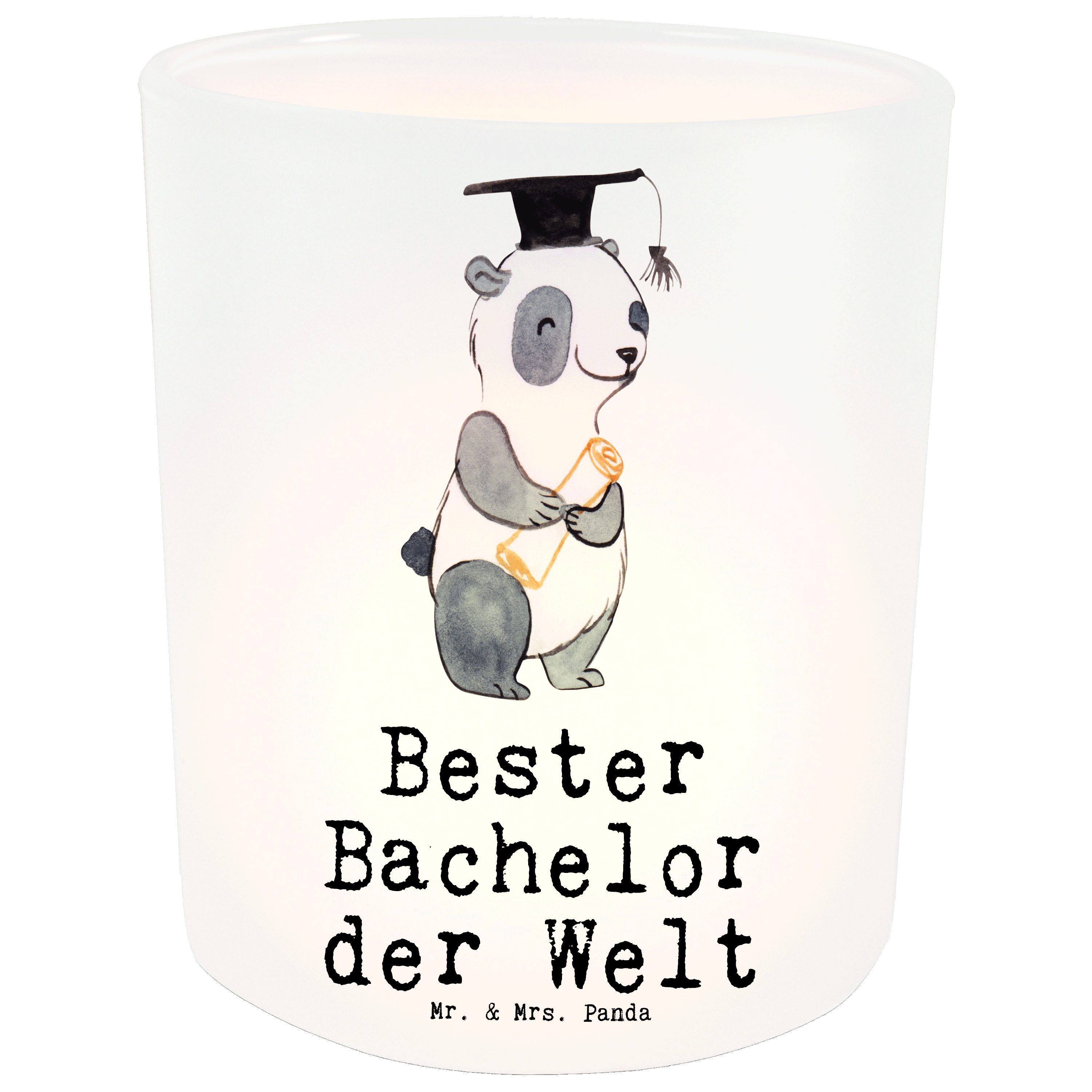 Mr. & Mrs. Panda Windlicht Panda Bester Bachelor der Welt - Transparent - Geschenk, Kerzenglas, (1 St)