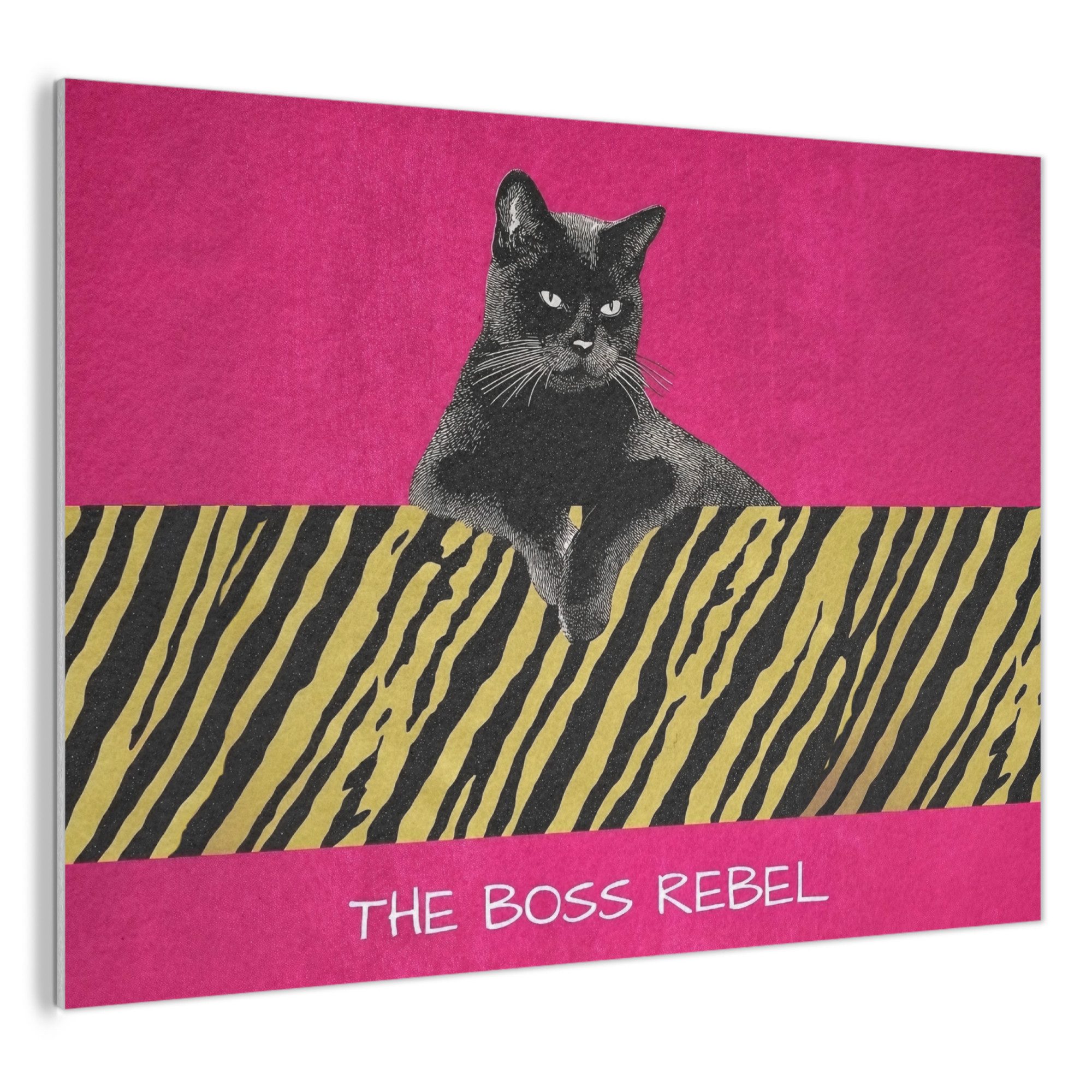 MuchoWow Gemälde Katze - Boss - Rosa - Tigerdruck, Fotodruck (1 St), Wandkreis, Wandpaneele, Groß, Schalldämmung, Akustikbilder 120x90 cm