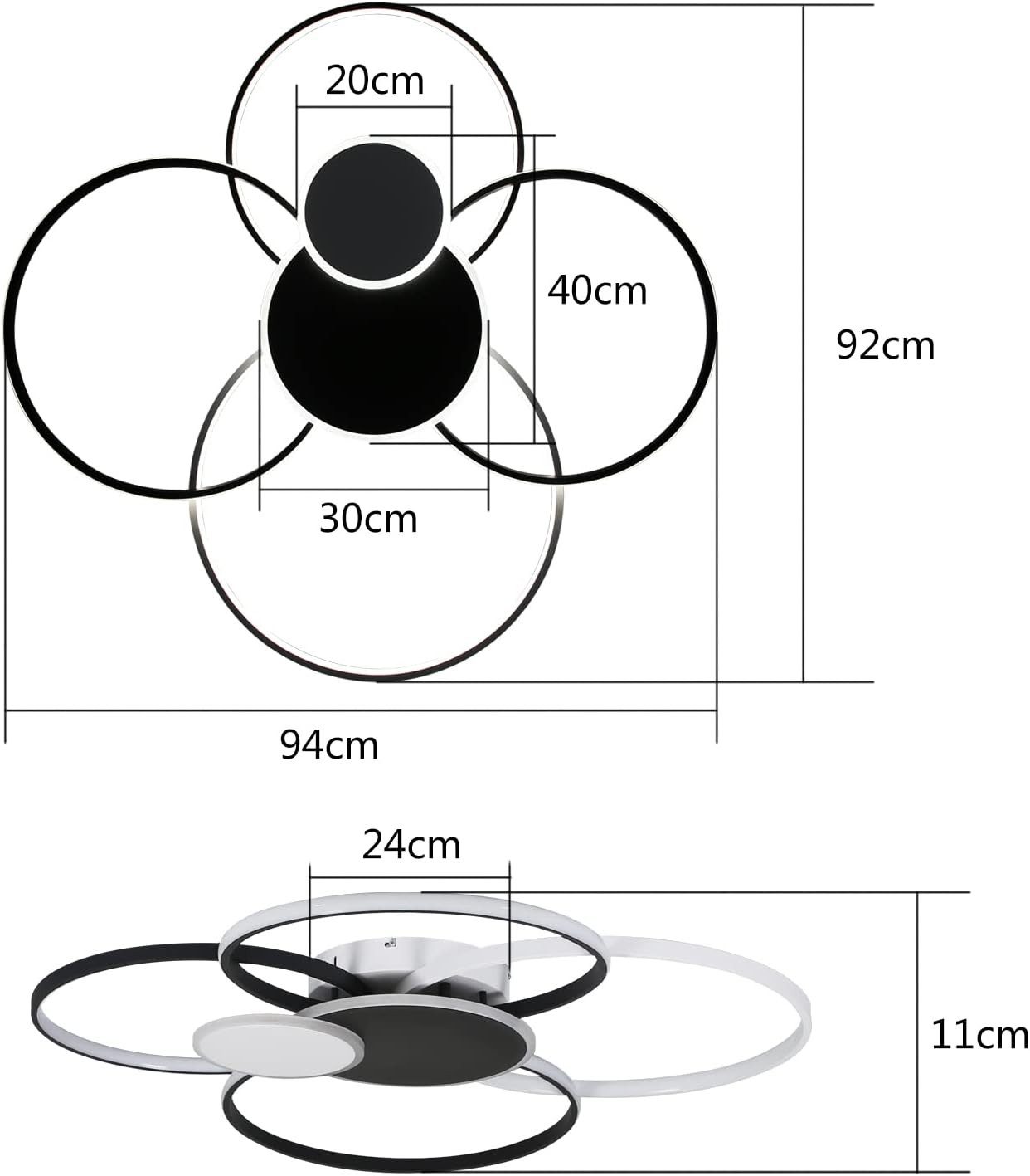 ZMH LED Deckenleuchte Modern 6 Ring Design 72W Deckenlampe Wohnzimmer Schlafzimmer, Dimmbar, LED fest integriert, 3000-6500K