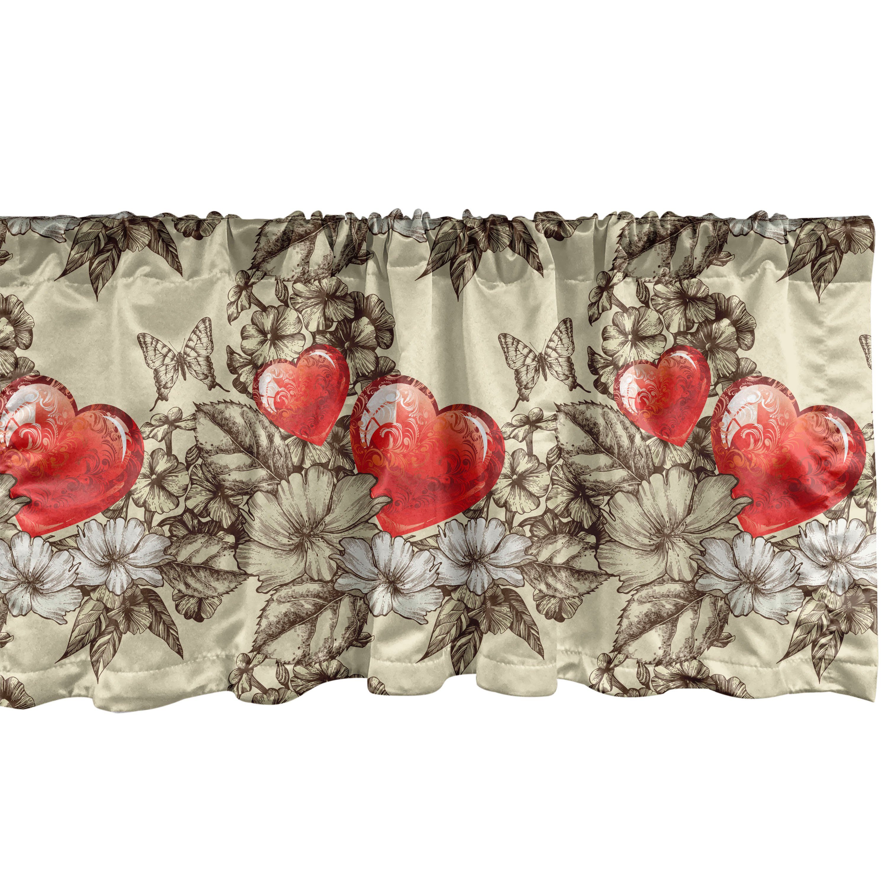 Scheibengardine Vorhang Microfaser, für Abakuhaus, Schmetterling und Dekor Küche mit Schlafzimmer Stangentasche, Blumen Liebe Volant