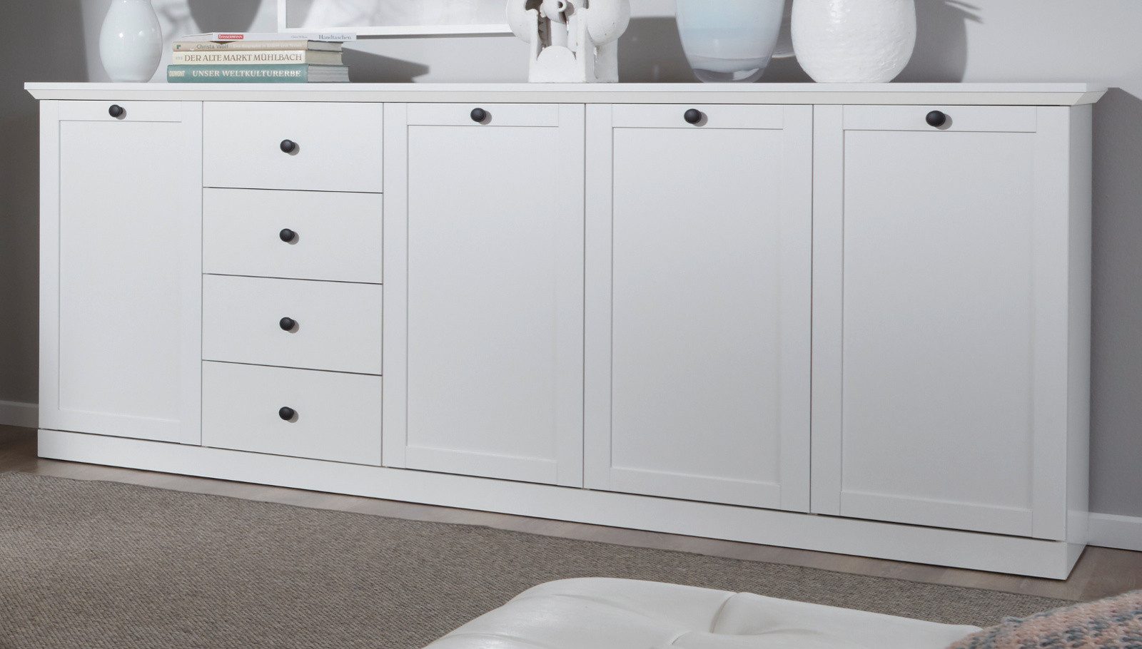 trendteam Sideboard Baxter (große Kommode in Landhaus weiß, 195 x 88 cm), 16 Fächer