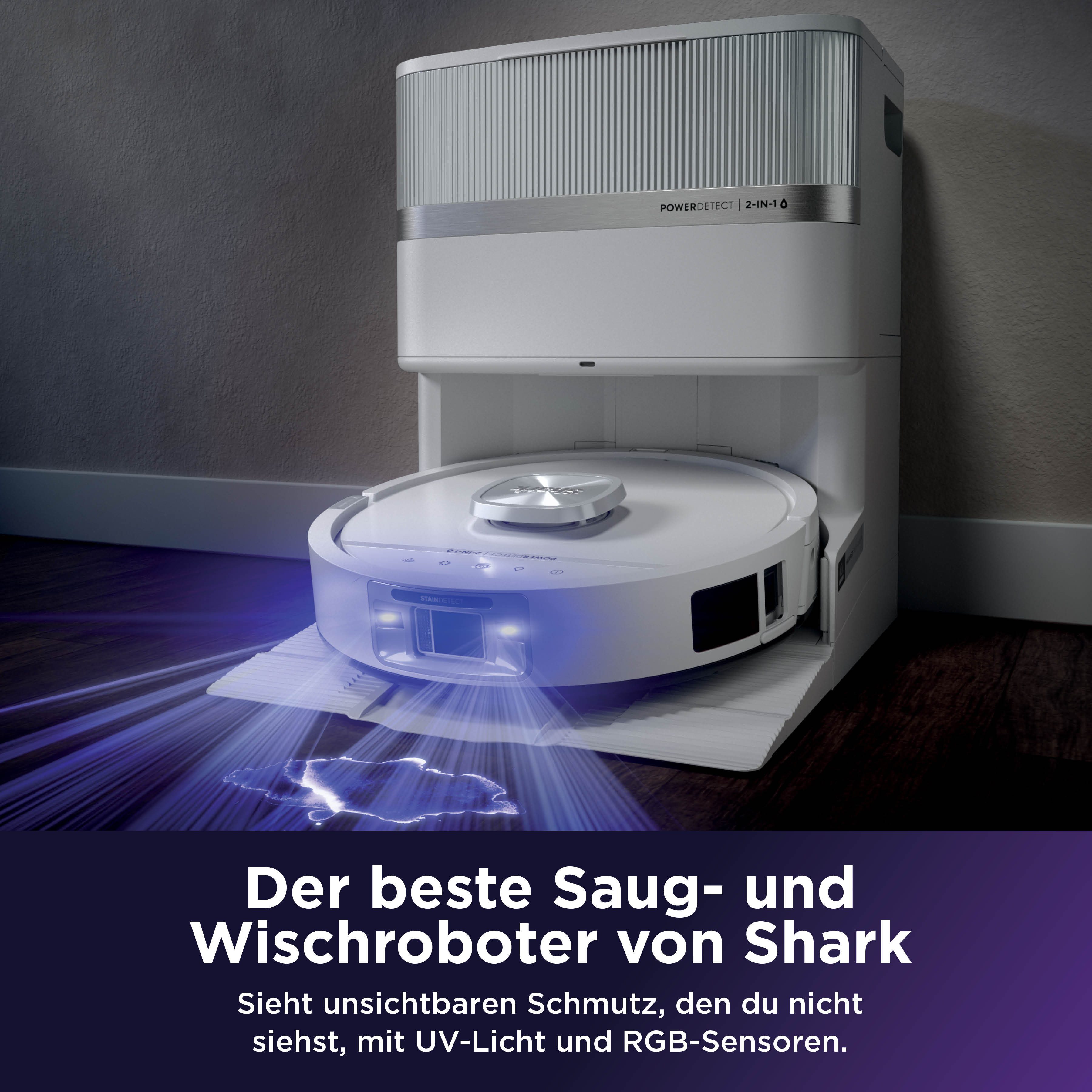 Shark Saugroboter Shark PowerDetect UV Reveal 2-in-1 Saug- und Wischroboter Schwarz, 650 W, beutellos, UV-Reveal-Technologie, 8 PowerDetect-Technologien