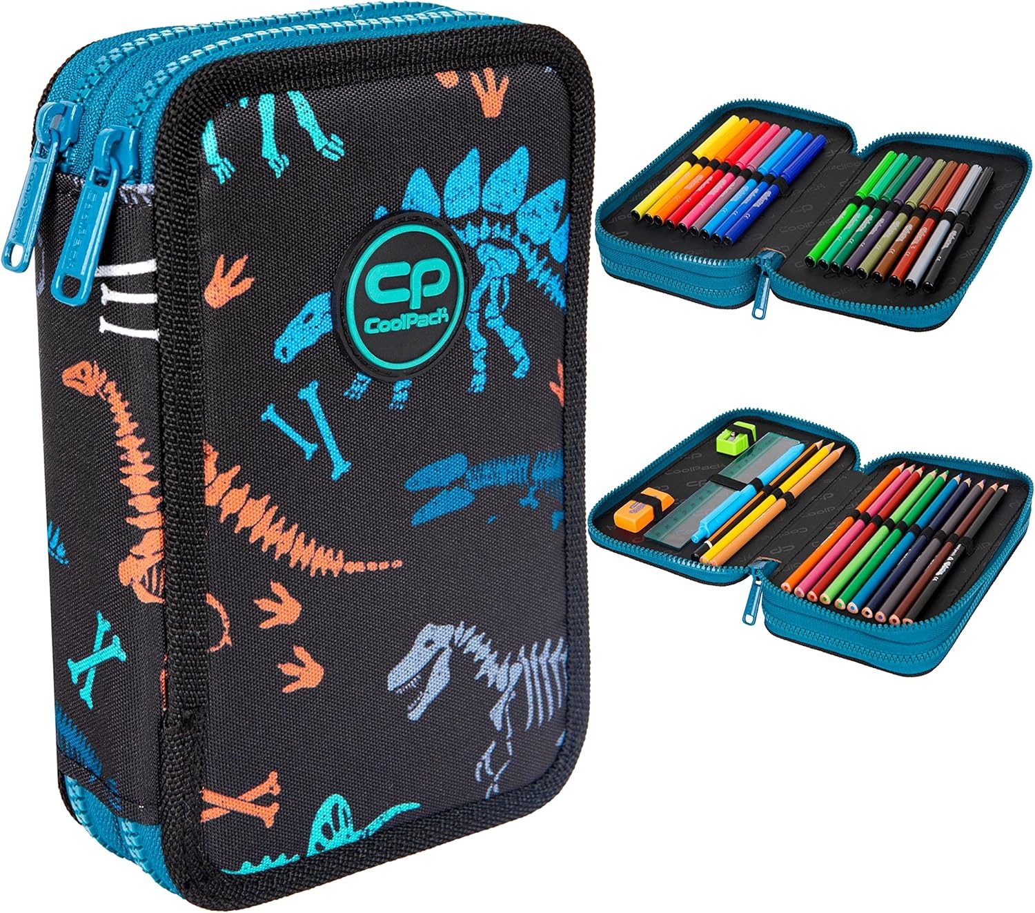 GOLDKIDS Federmäppchen 2-fache Federtasche Federmappe Fossil 35-teilig, (gefüllte Schüleretui Stifte und, 1-tlg., Pinsel Fanartikel inkl. Aufgabenheft), Federbox Etui Stiftetasche Schlamper-Etui Schul-Etui