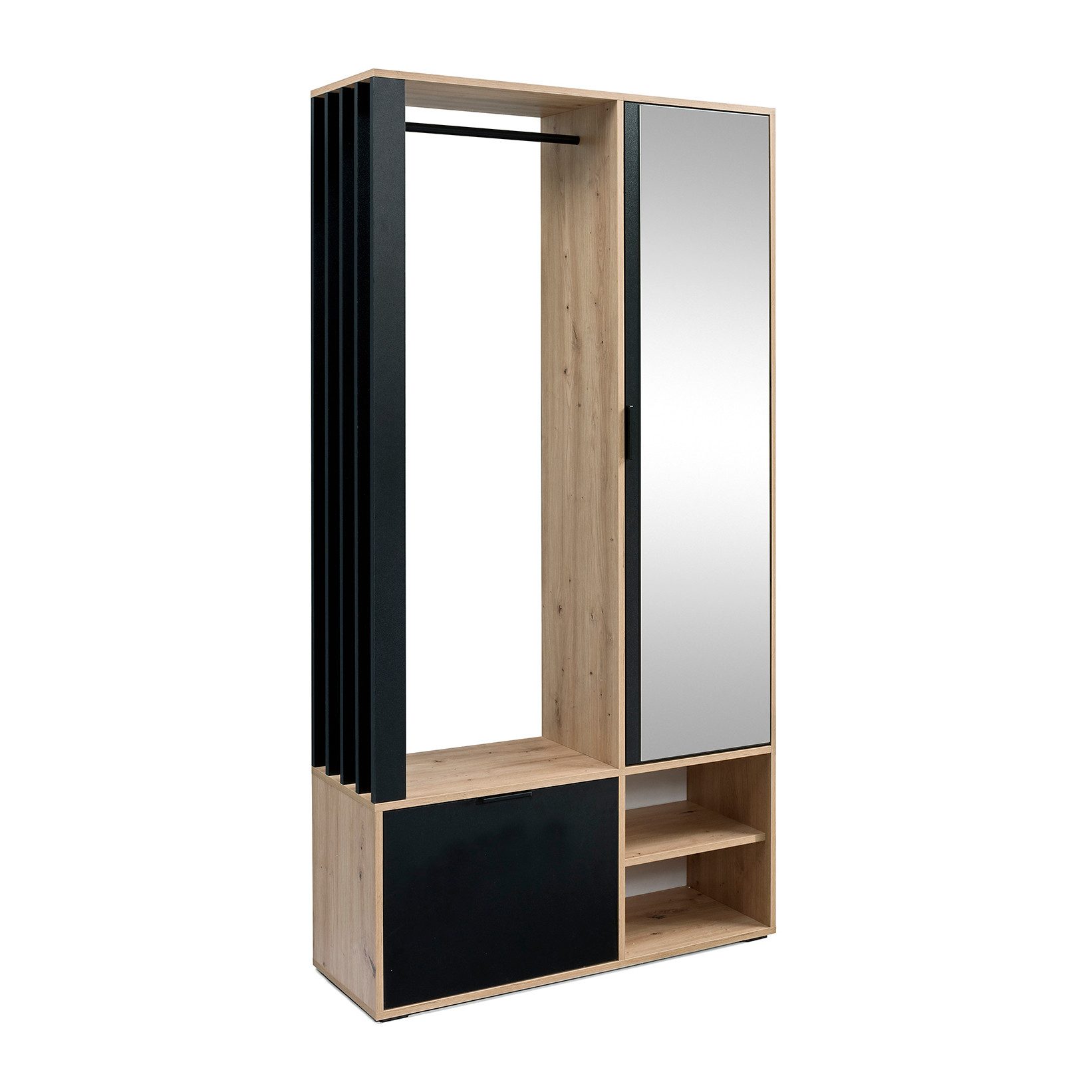 Beautysofa Garderobenschrank LIMO mit Spiegel – rechts/links montierbar, Sitzbank optional Soft-close Funktion & Lamellen-Design