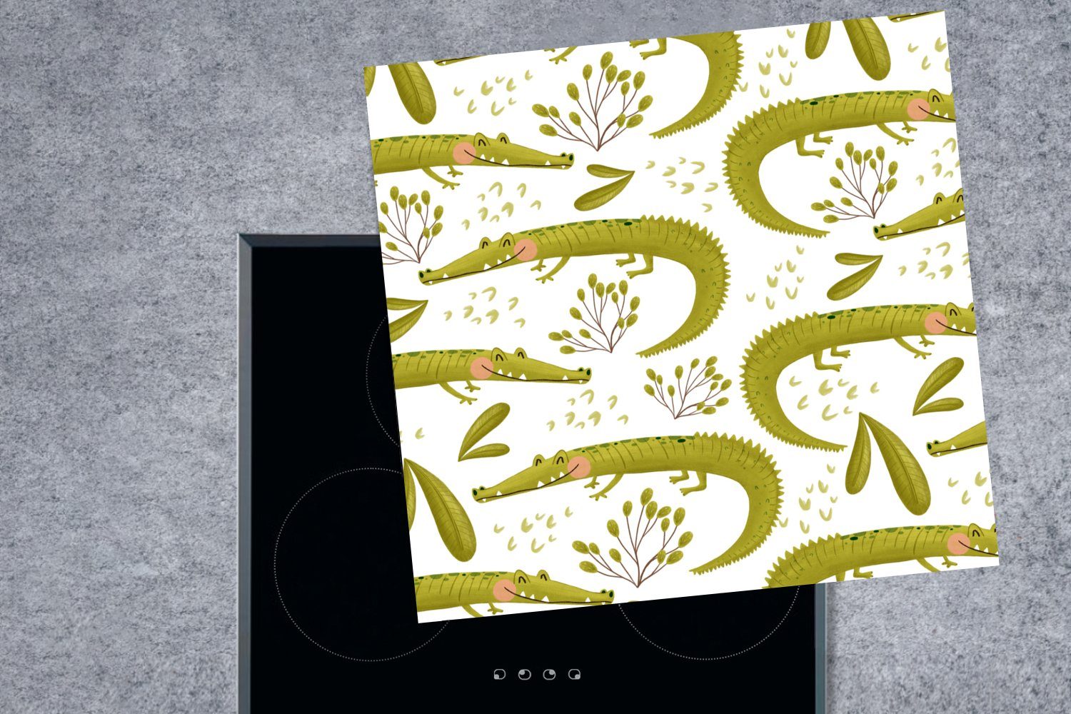 MuchoWow Herdblende-/Abdeckplatte Dschungel - cm, Grün, Vinyl, Ceranfeldabdeckung, 78x78 tlg), - Krokodil für küche (1 Arbeitsplatte