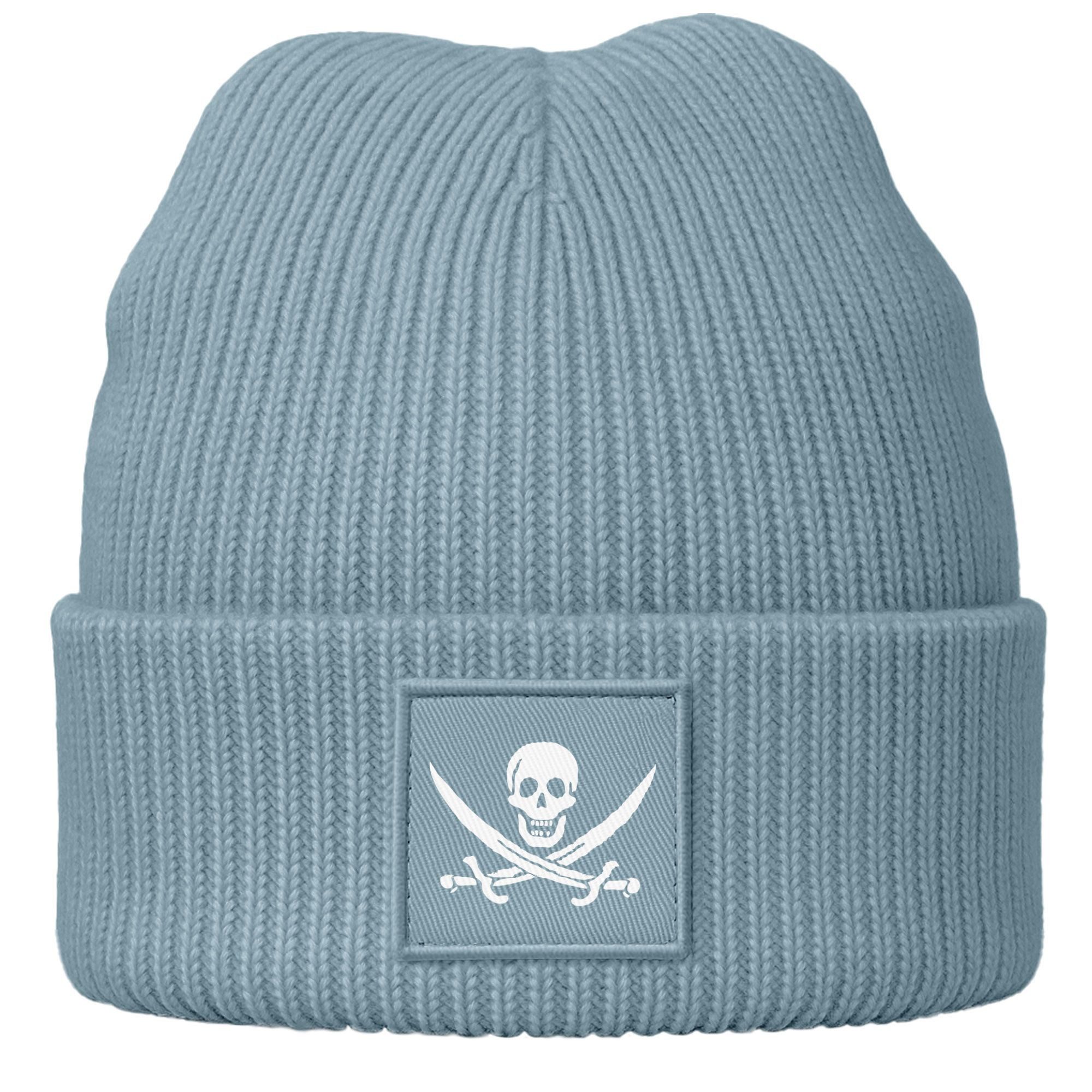 Beanie Damen Beanie Strickmütze mit Aufdruck Pirat Totenkopf Statement