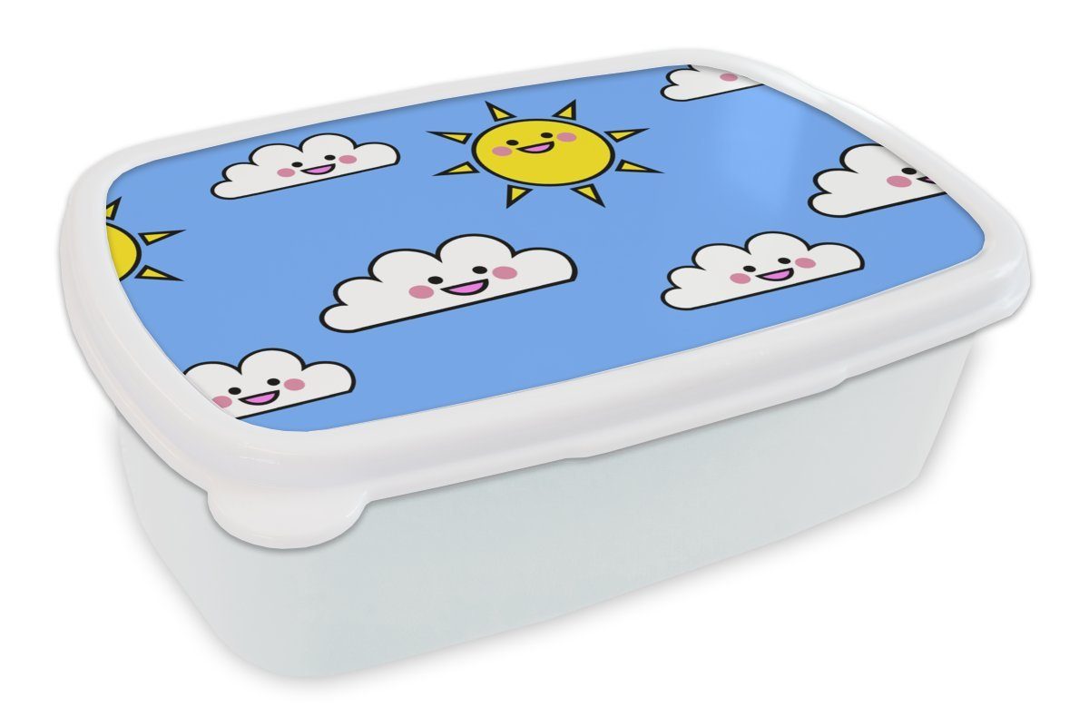 MuchoWow Lunchbox Kawaii - Muster - Sonne - Kinder, Kunststoff, (2-tlg), Brotbox für Kinder und Erwachsene, Brotdose, für Jungs und Mädchen weiß